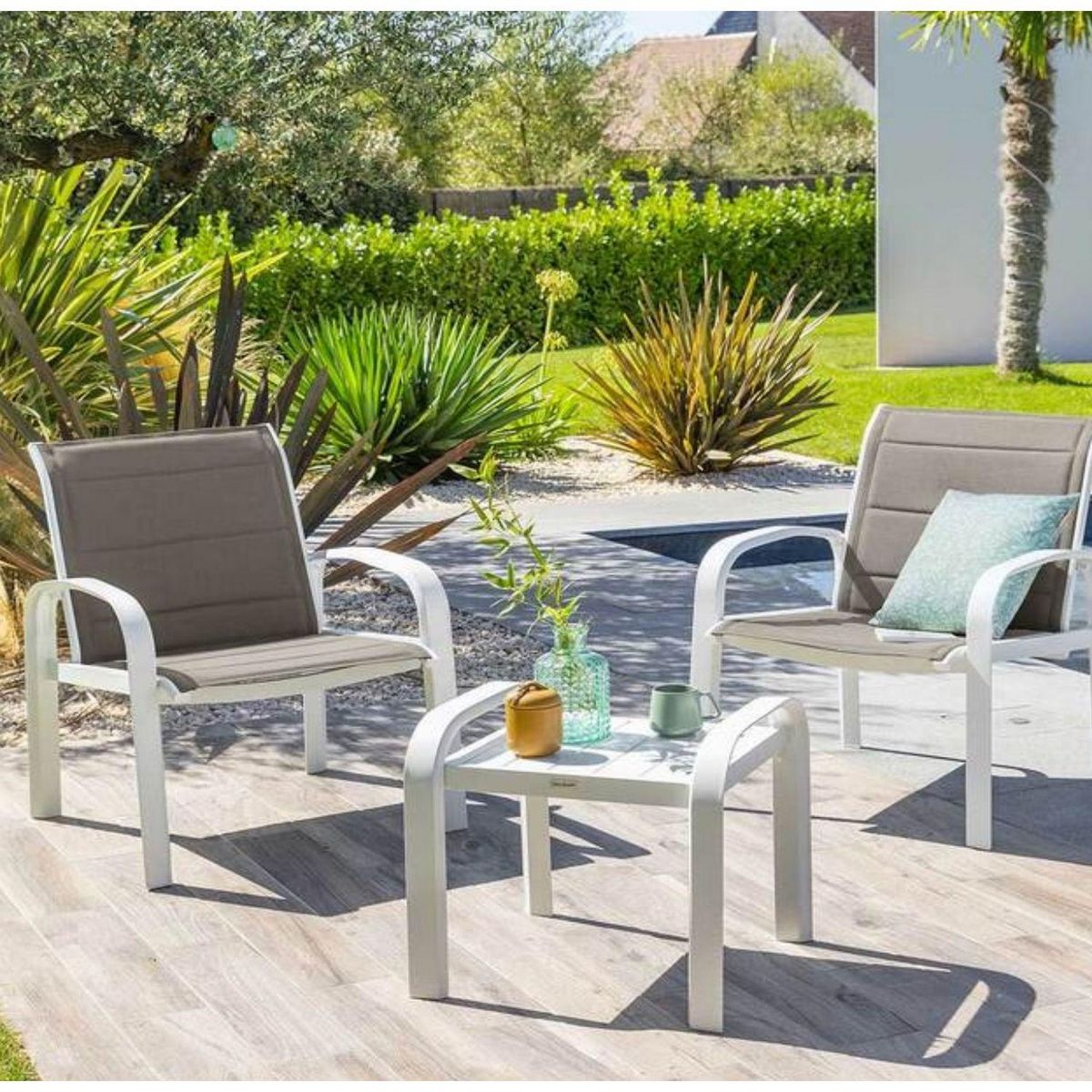 HESPERIDE Salon de jardin duo Elyn aluminium et texaline