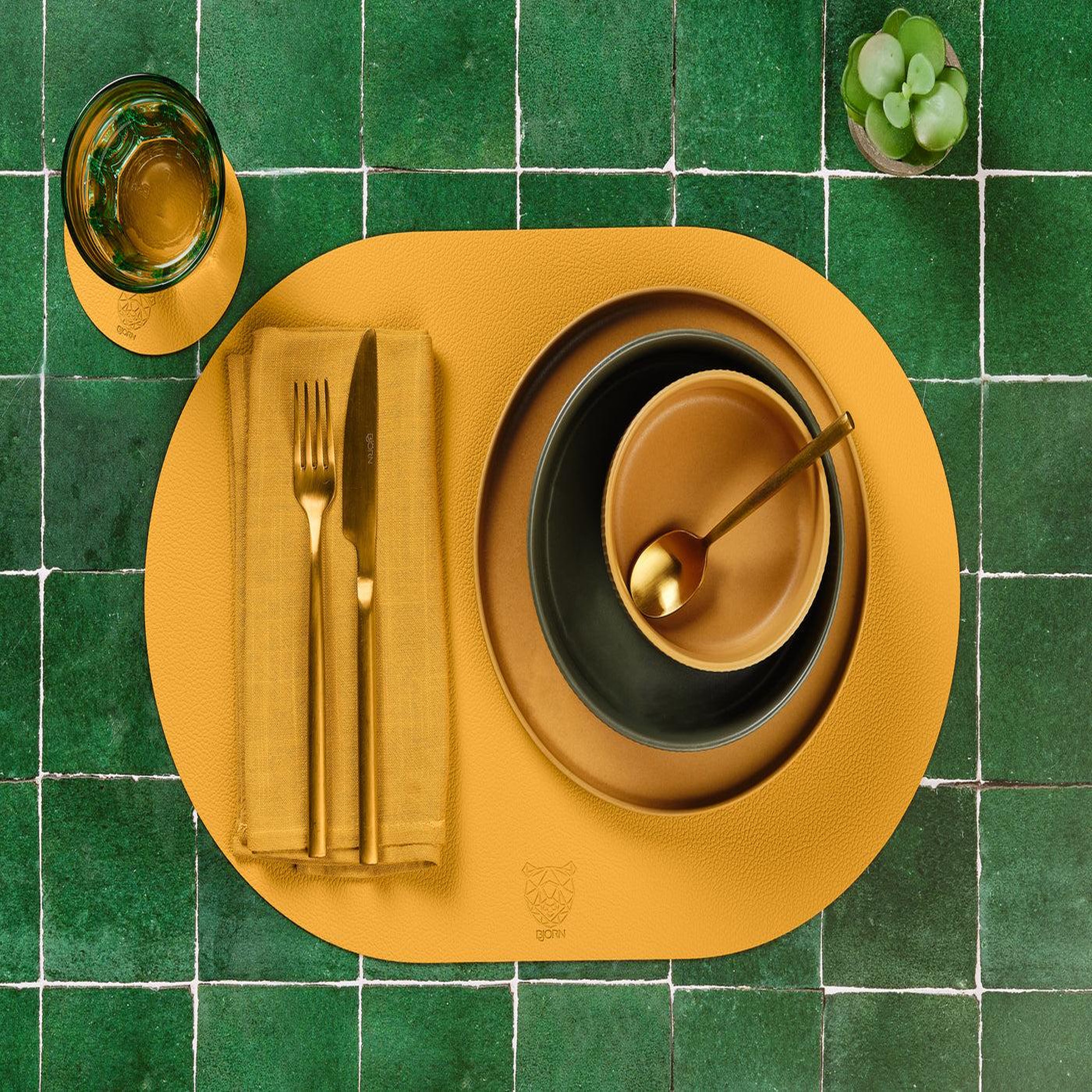 Voir la diapositive 6 : BJORN Serviette de table - 6 pièces - lin et coton jaune moutarde