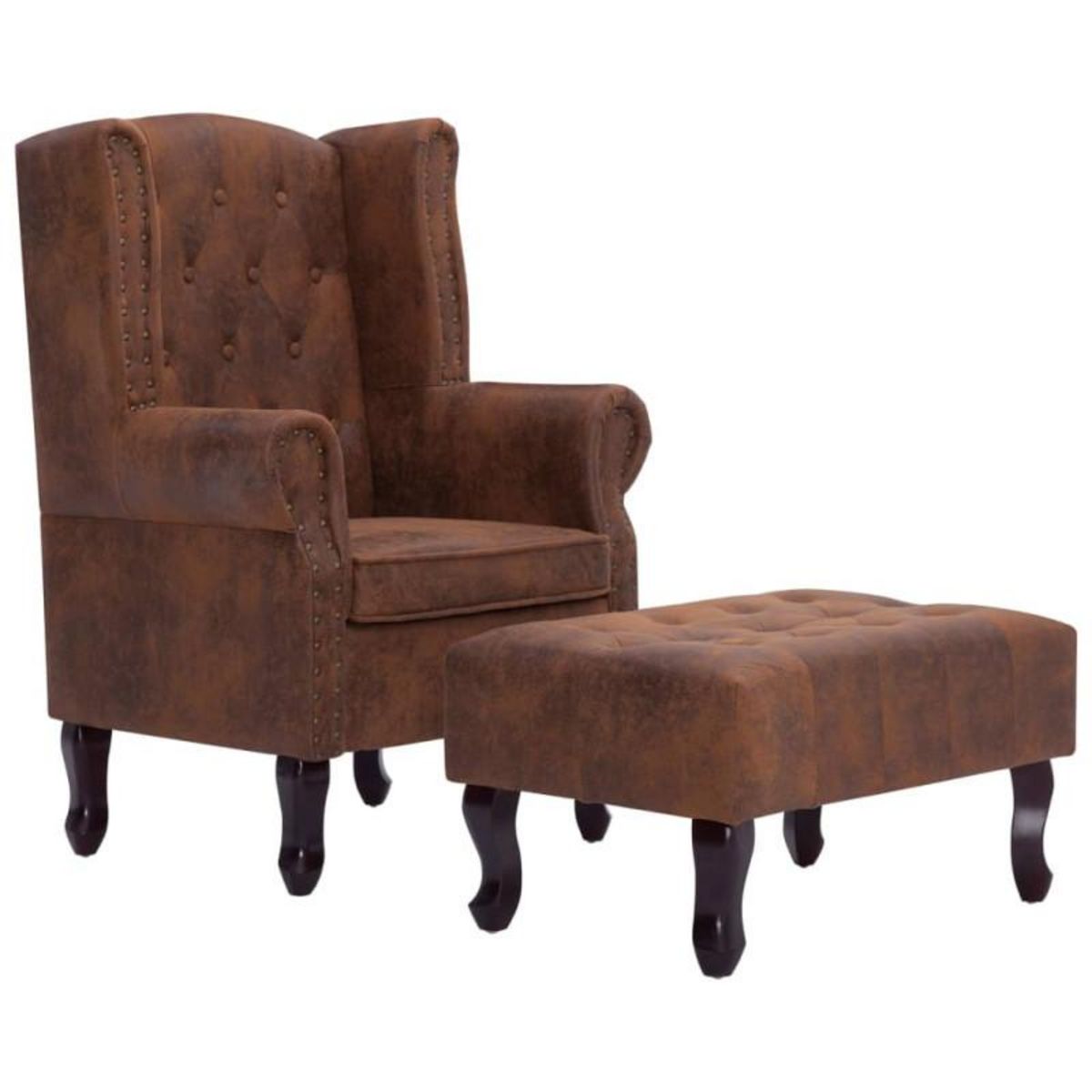 VIDAXL Fauteuil Chesterfield et repose pieds Marron Similicuir daim