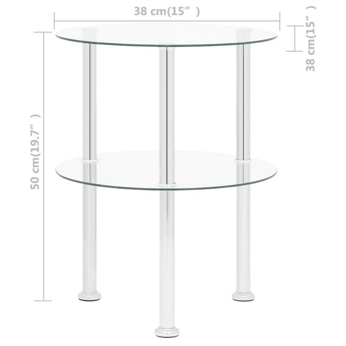 VIDAXL Table d'appoint 2 niveaux Transparent 38 cm Verre trempe