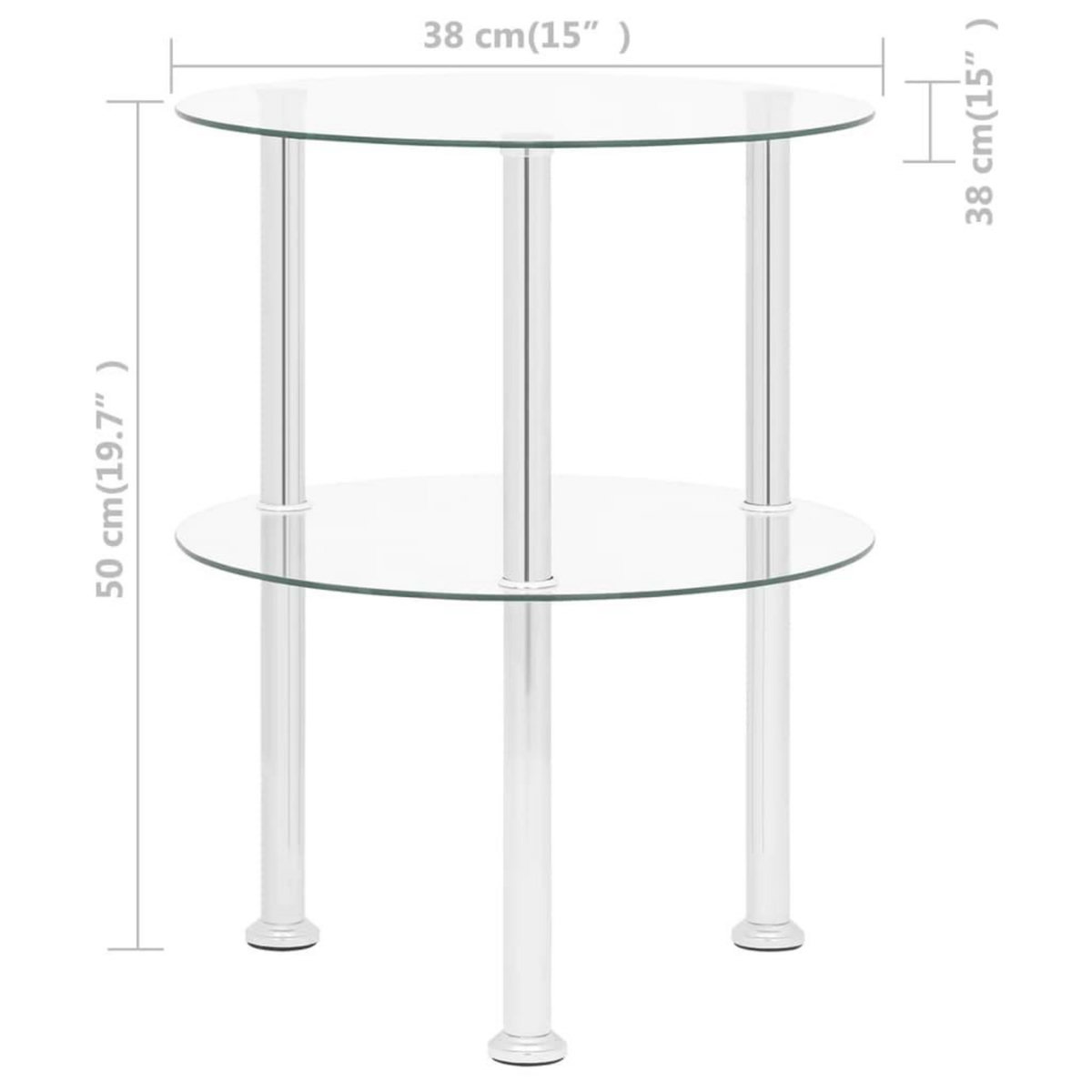 VIDAXL Table d'appoint 2 niveaux Transparent 38 cm Verre trempe