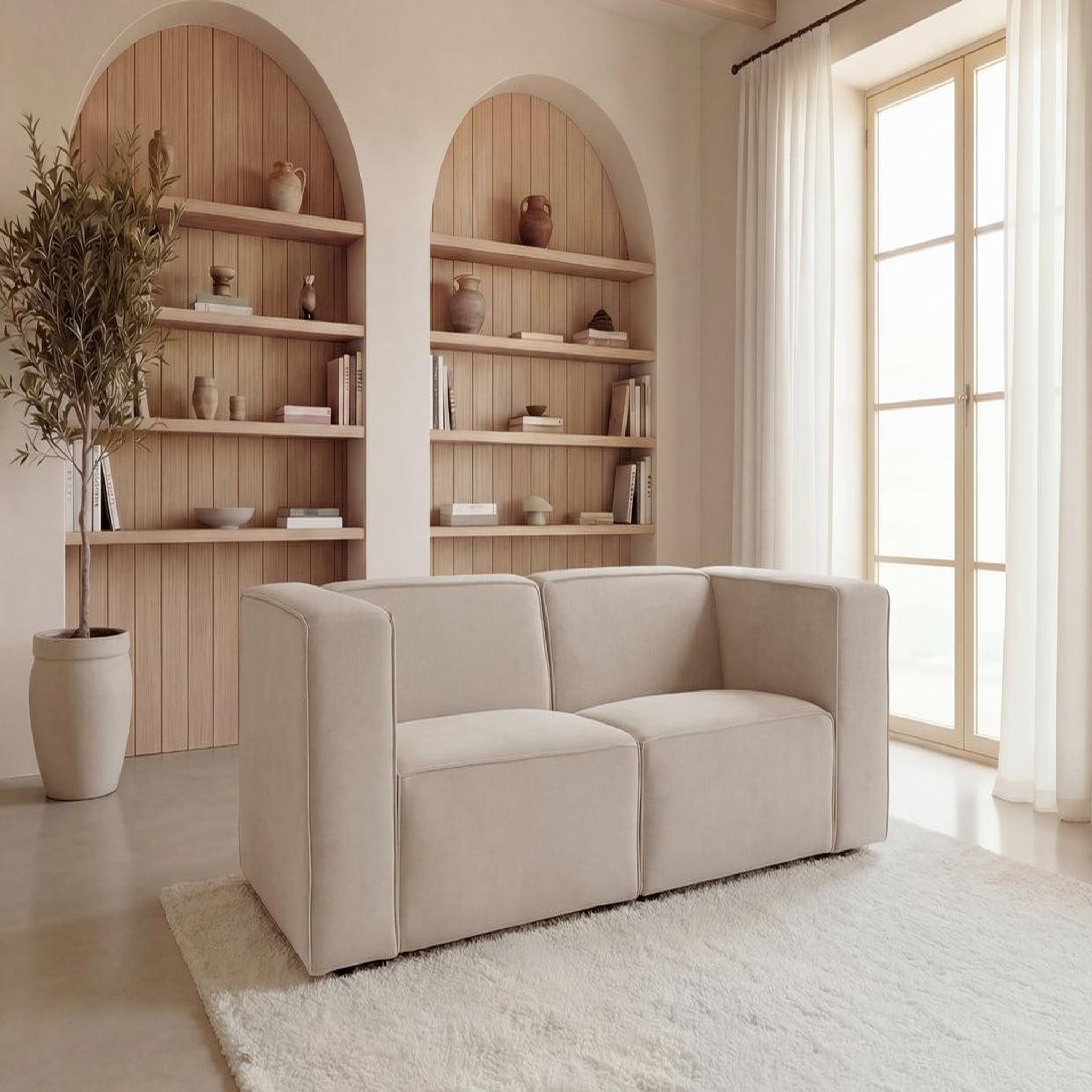Voir la diapositive 2 : CASANOVA PARIS Mini basil - canapé droit tissu lisse 2 places