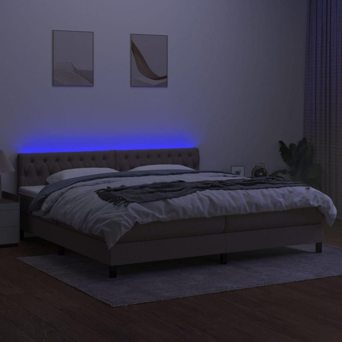 VIDAXL Sommier a lattes de lit et matelas et LED Taupe 200x200cm Tissu
