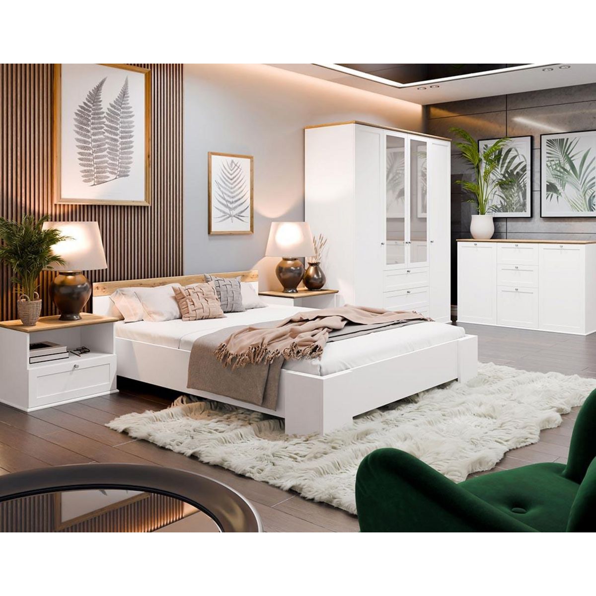 BEST MOBILIER Francesco - table de chevet - effet bois et blanc - 62 cm