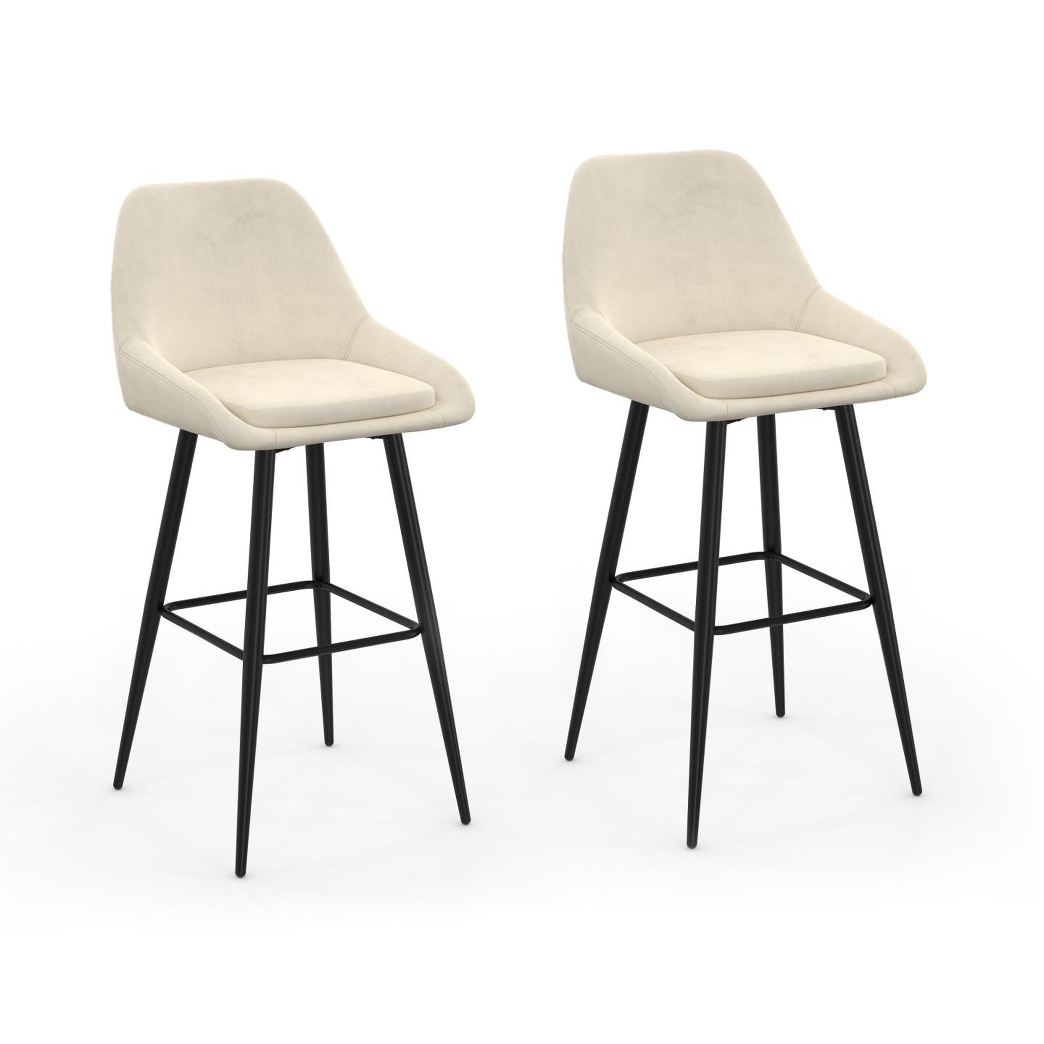 ID MARKET Lot de 2 tabourets de bar thalya en velours beige avec demi-accoudoirs