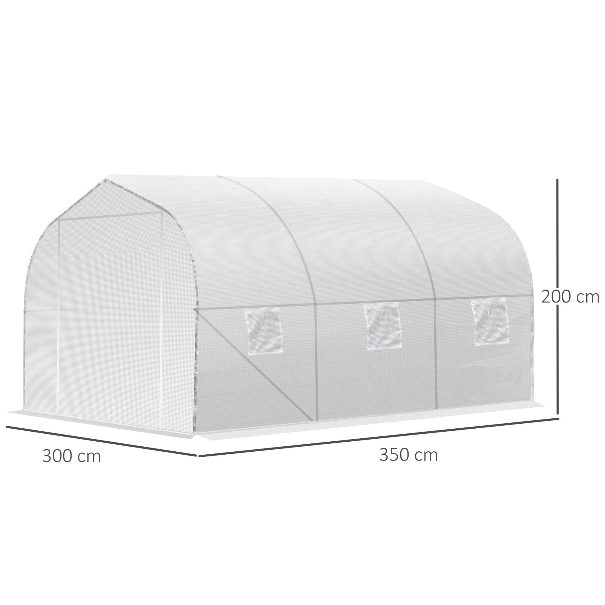Voir la diapositive 3 : OUTSUNNY Serre tunnel de jardin dim. 3,5l x 3l x 2h m porte + 6 fenêtres enroulables acier galvanisé bâche pe haute densité blanc