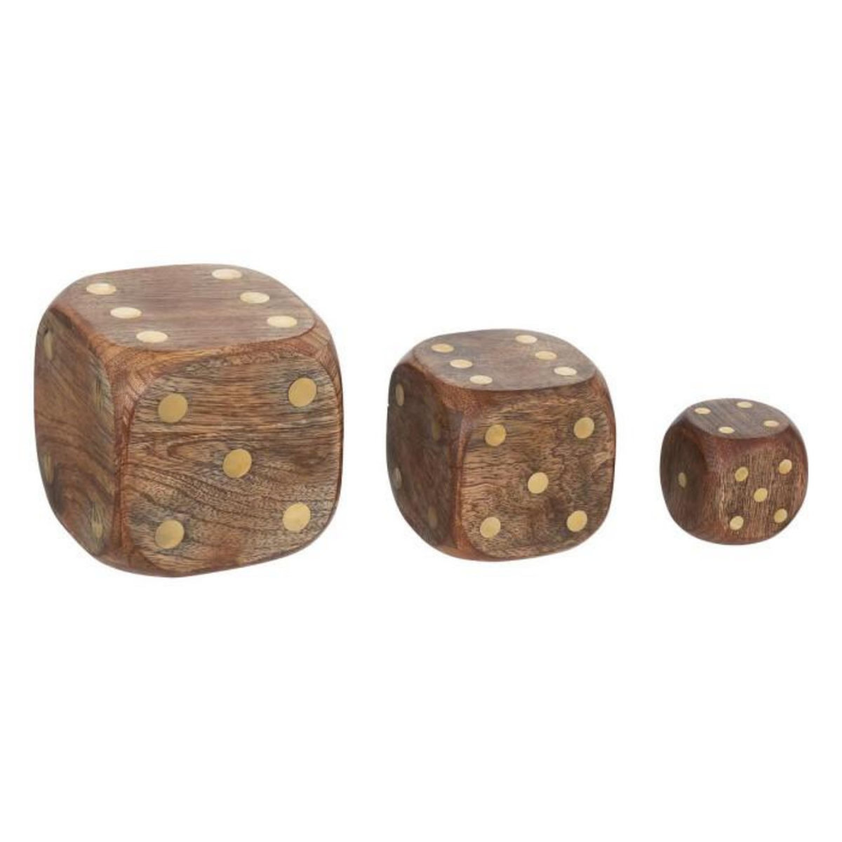 ATMOSPHERA Lot de 3 Dés Déco en Bois  Roger  10cm Marron