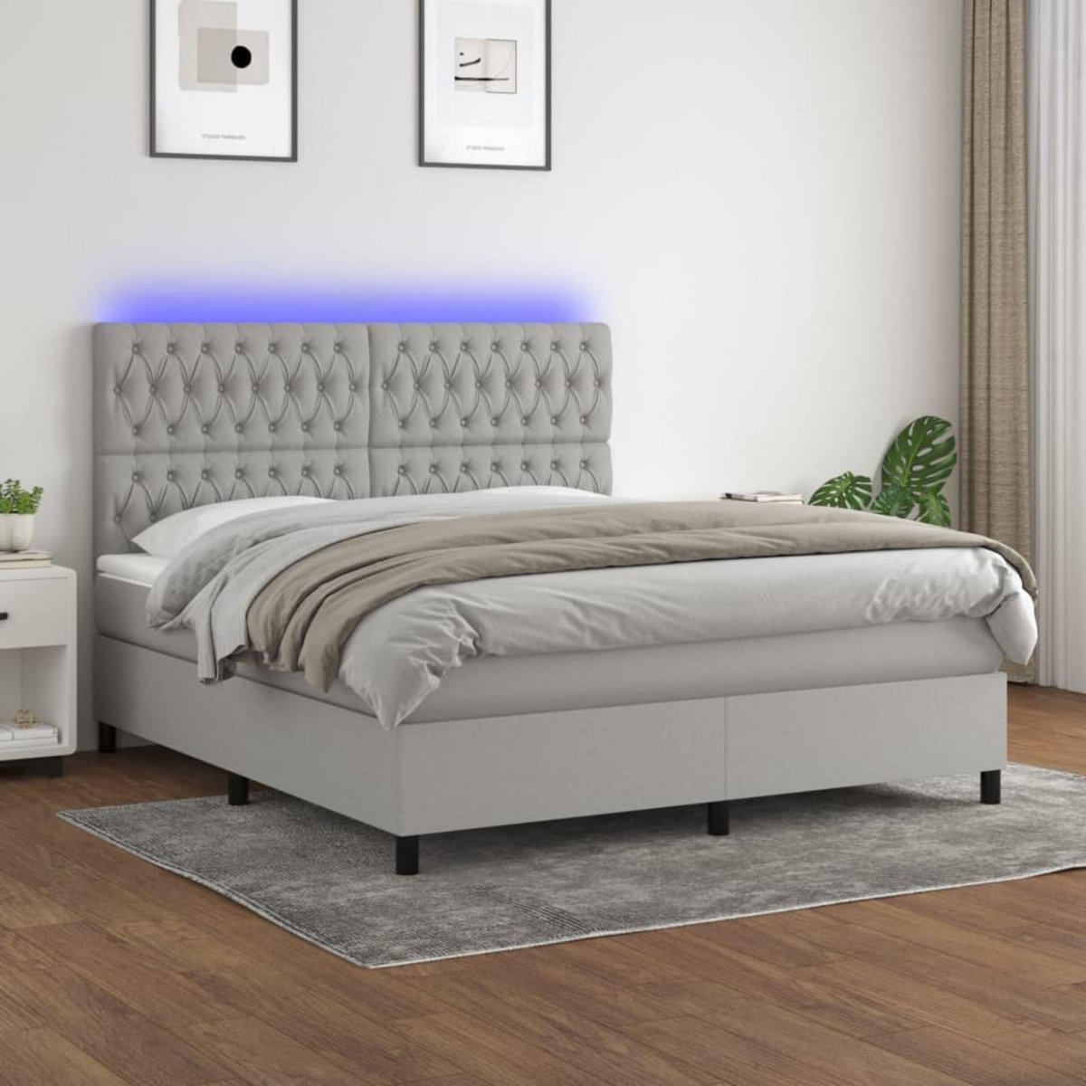 VIDAXL Sommier a lattes de lit et matelas et LED Gris clair 180x200 cm