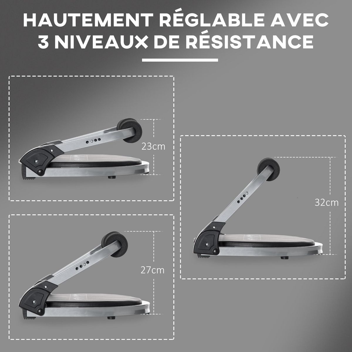 HOMCOM Appareil à abdominaux crunch musculation compact et pliable 3 niveaux de résistance acier PU noir