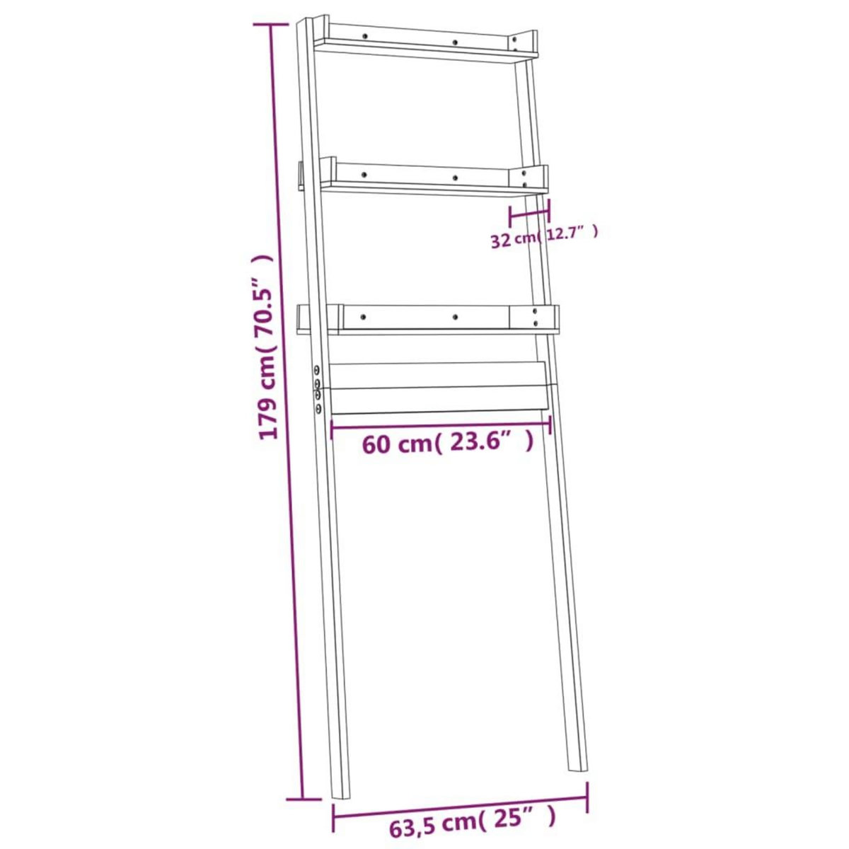 VIDAXL Etagere de toilette 63,5x32x179 cm Bois de pin massif