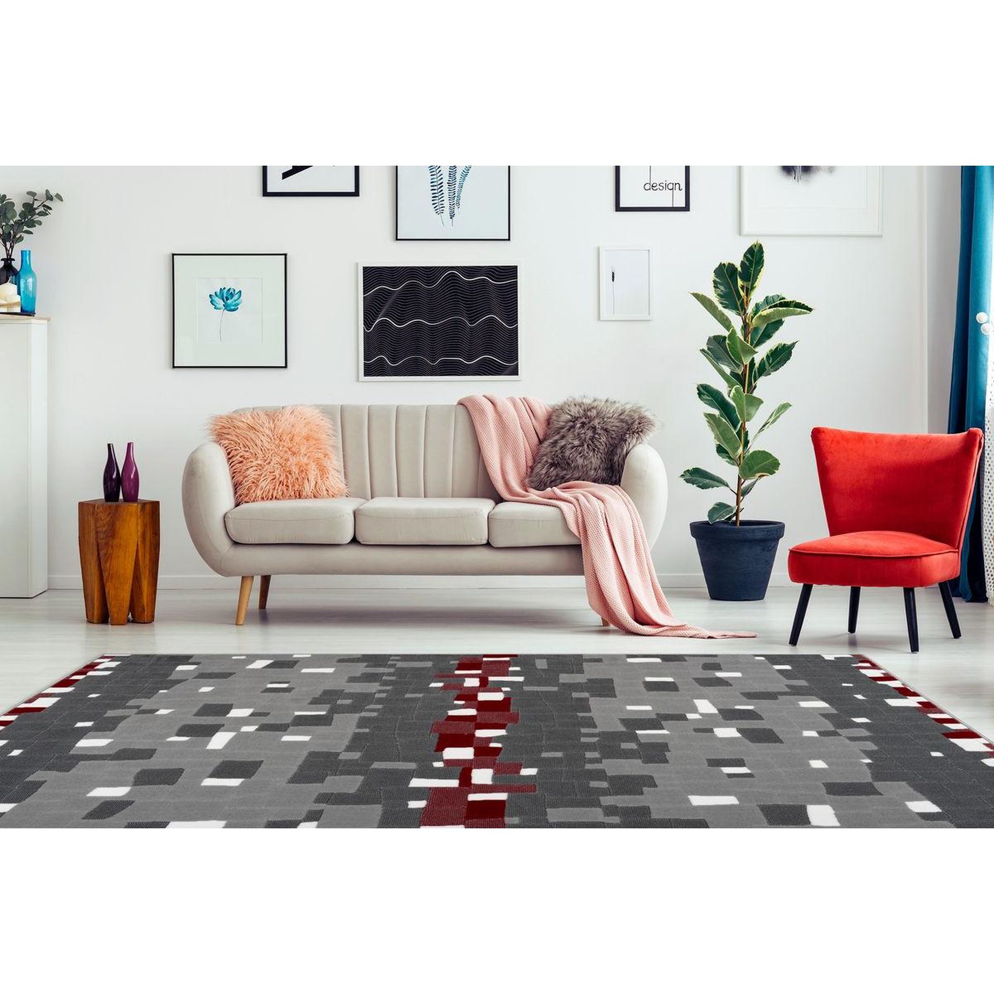Voir la diapositive 2 : Paris Prix Tapis mosaïque à poils courts  vancouver ii  rouge