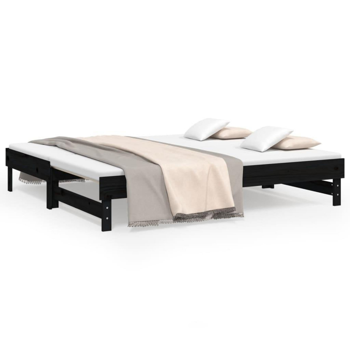 VIDAXL Lit coulissant sans matelas noir 2x(75x190) cm