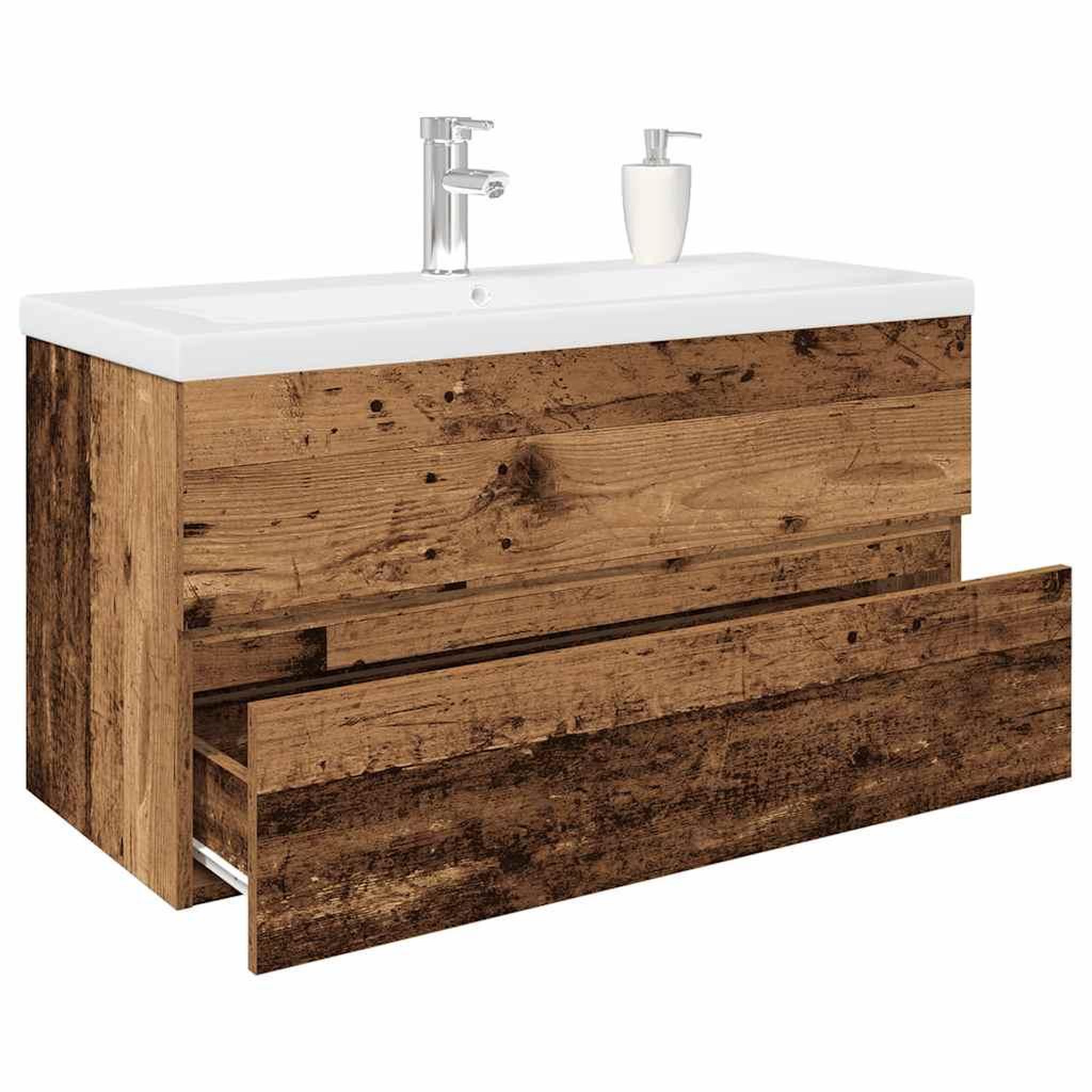 VIDAXL Meuble lavabo avec bassin et robinet integres vieux bois