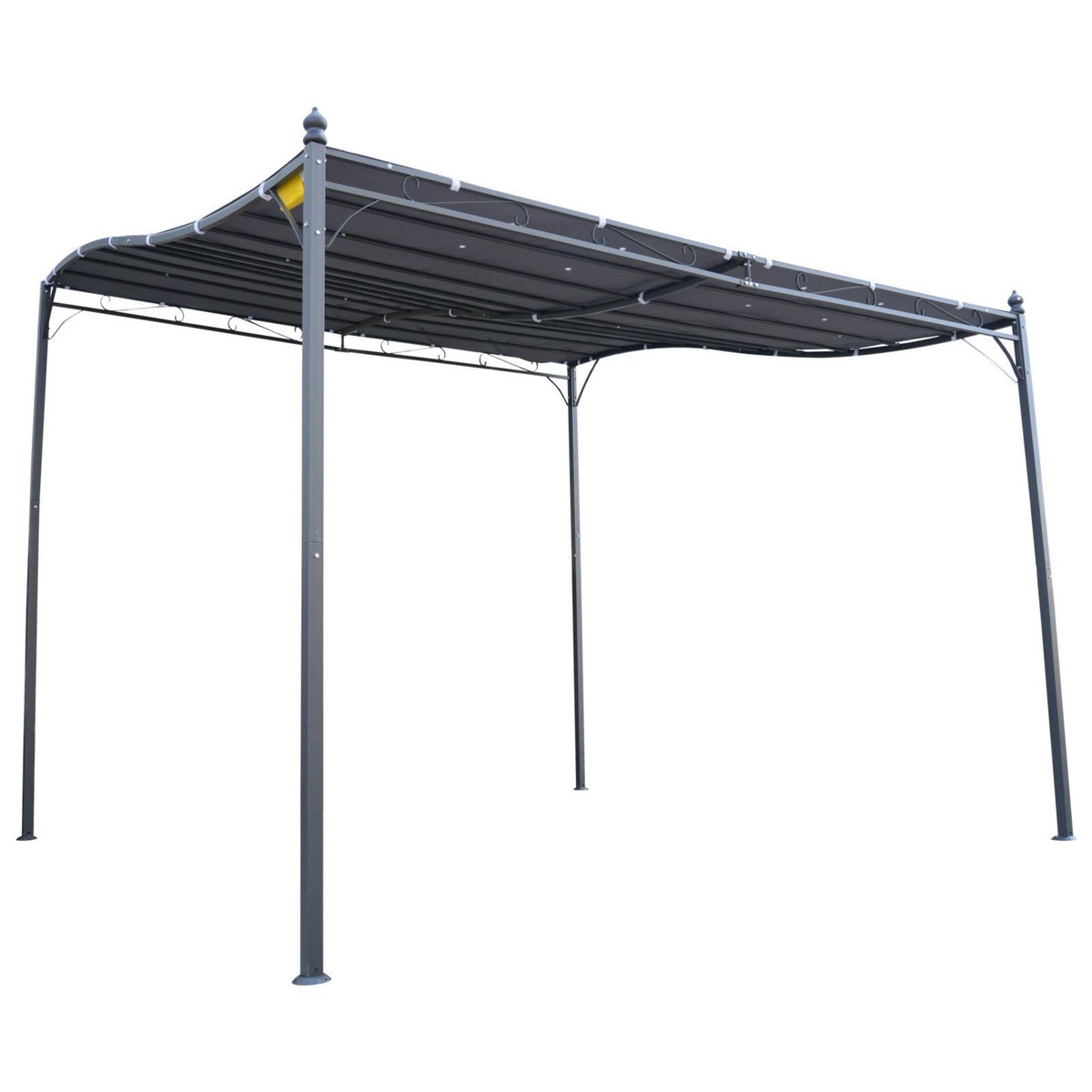 OUTSUNNY Pergola tonnelle de jardin auvent 2,97 x 2,97 m adossable métal noir polyester anti-UV gris