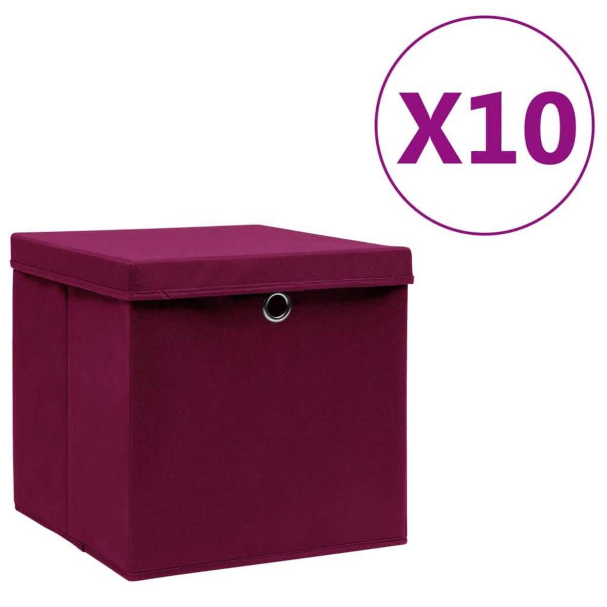 VIDAXL Boîtes de rangement et couvercles 10 pcs 28x28x28cm Rouge fonce