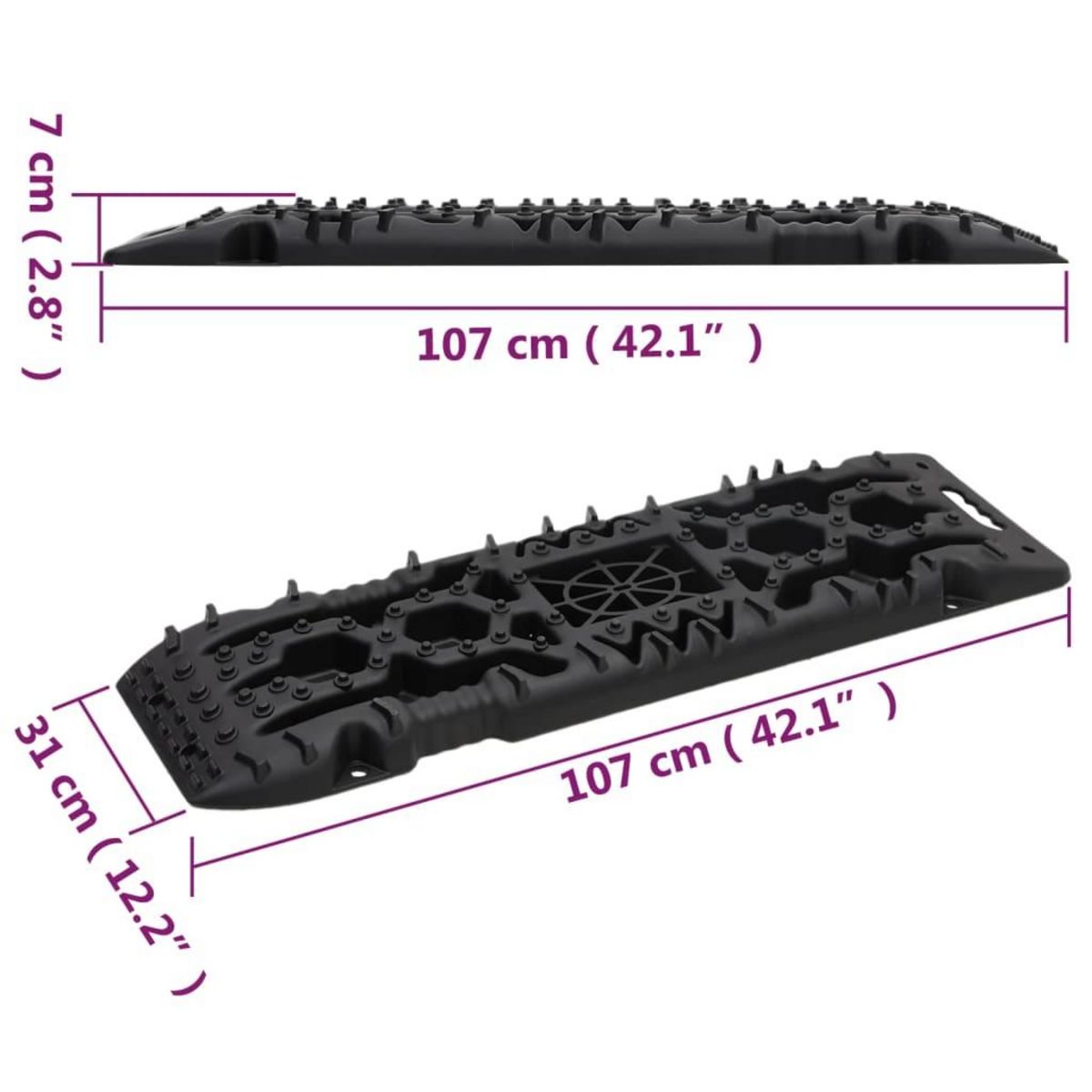 VIDAXL Planches de traction 2 pc Noir 107x31x7 cm Nylon