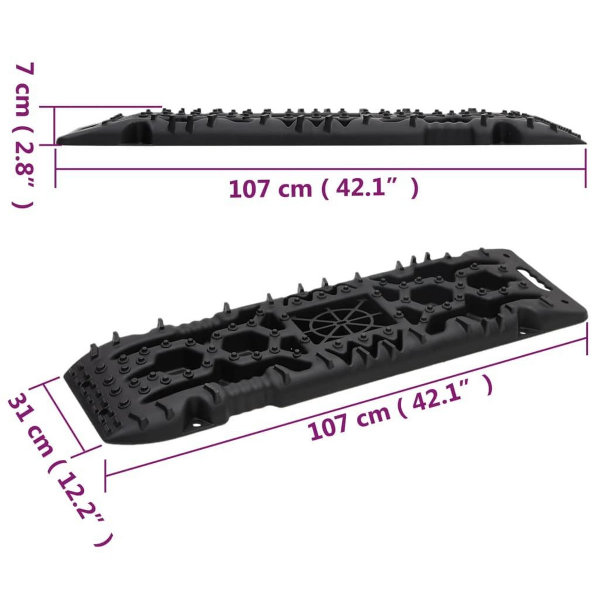 VIDAXL Planches de traction 2 pc Noir 107x31x7 cm Nylon