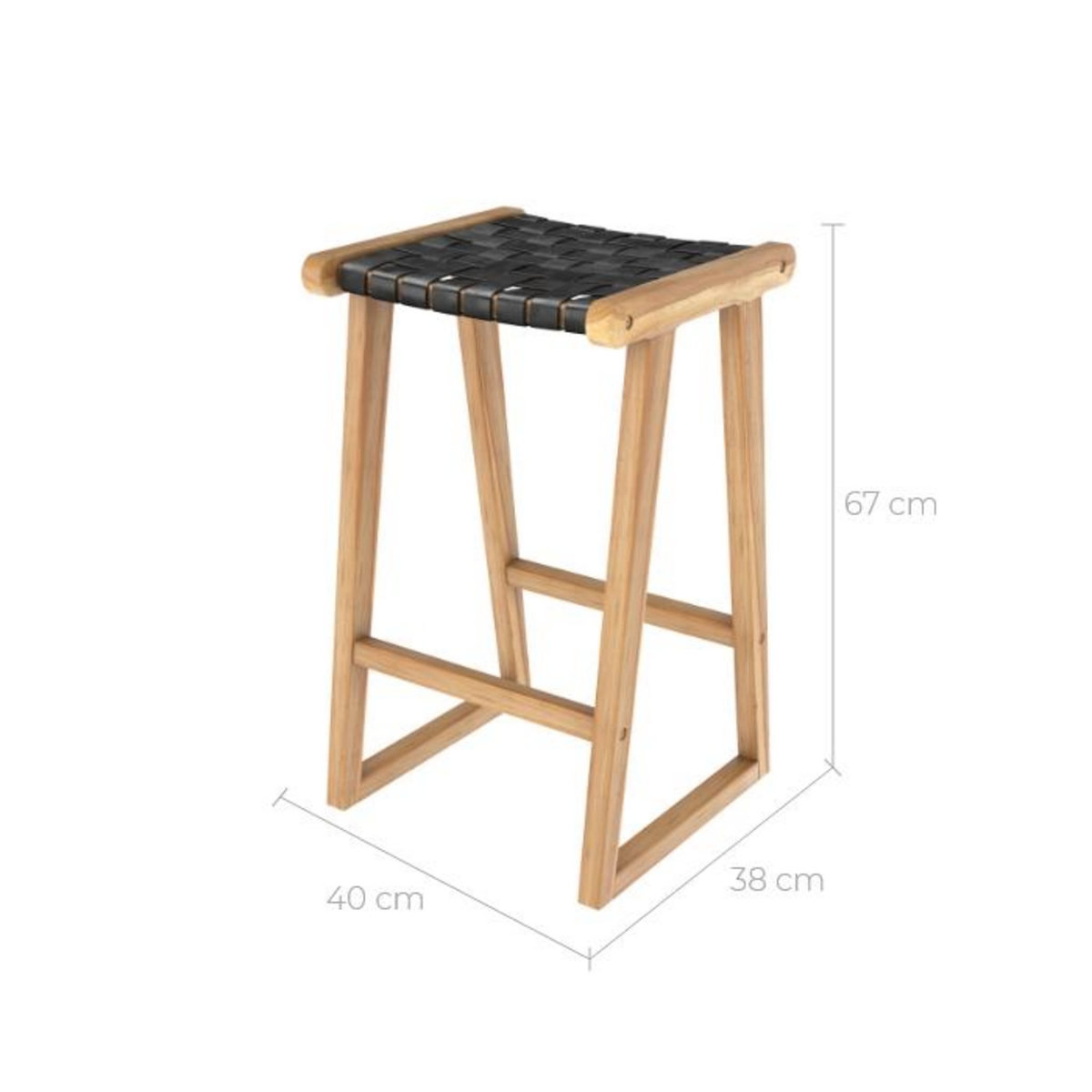 Rendez vous déco Tabouret pour îlot central 67 cm en teck et cuir tressé marron - Yuma
