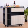 Voir la diapositive 2 : HOMCOM Chariot de service desserte de cuisine à roulettes multi-rangements placard double portes + 3 étagères + niche + tiroir panneaux particules noir chêne