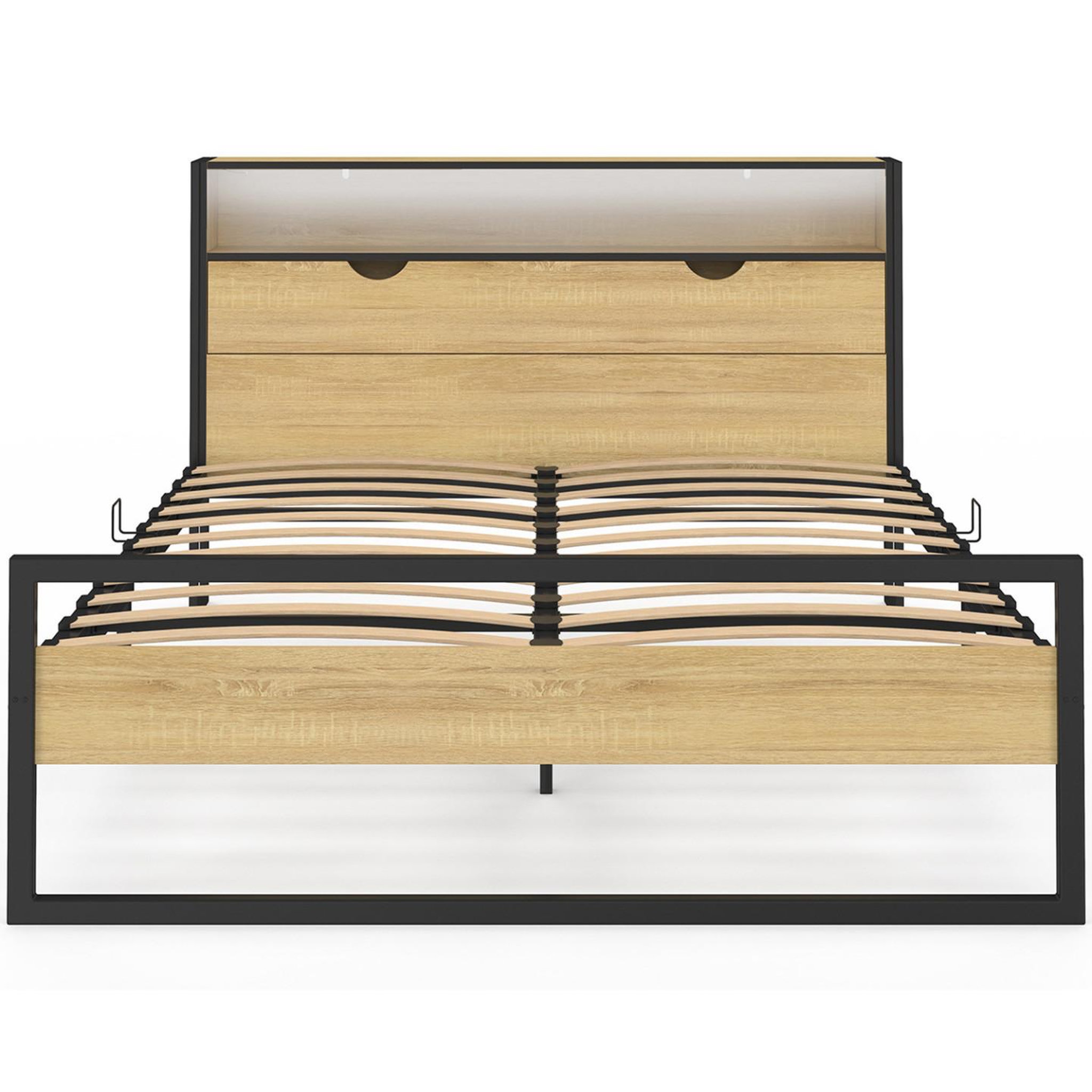 Voir la diapositive 3 : ID MARKET Lit double detroit led intégrés dans la tête de lit et sommier 140 x 190 cm effet bois et métal noir design industriel
