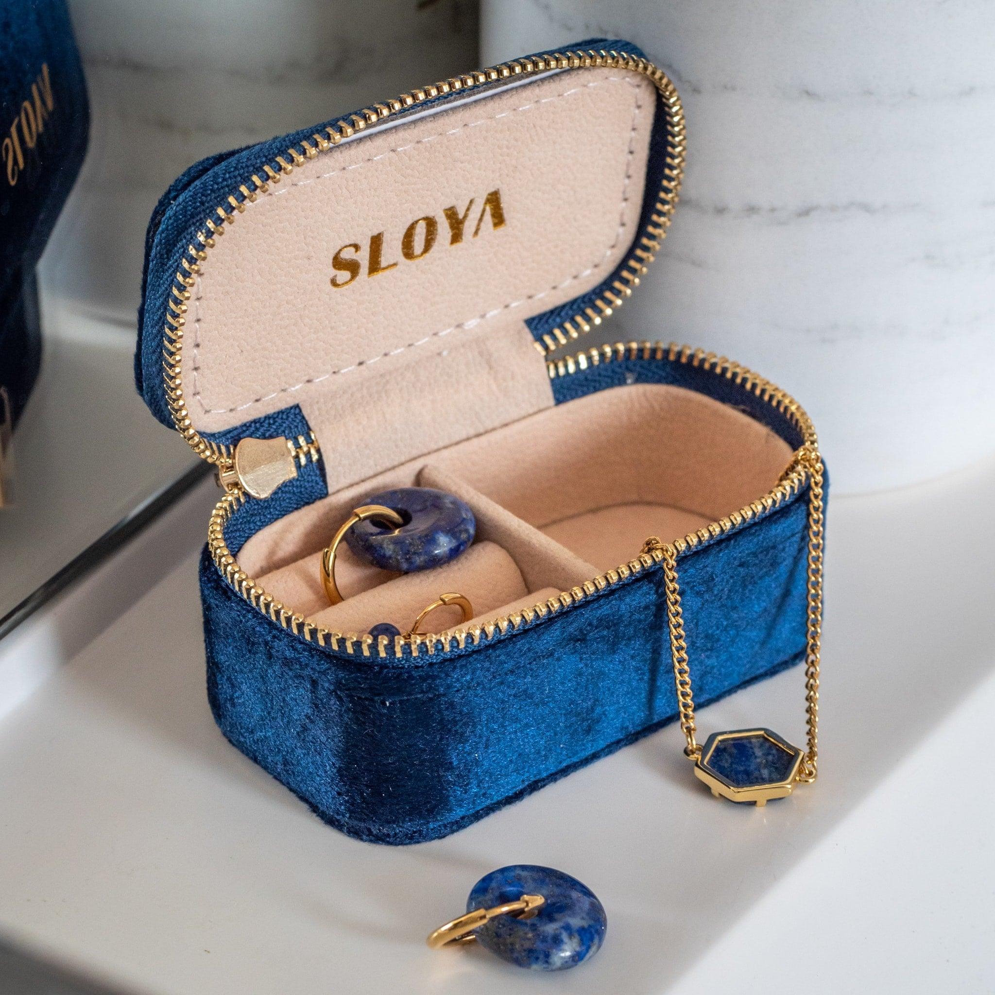 Voir la diapositive 3 : SLOYA Mini boîte à bijoux velours bleu lapis-lazuli