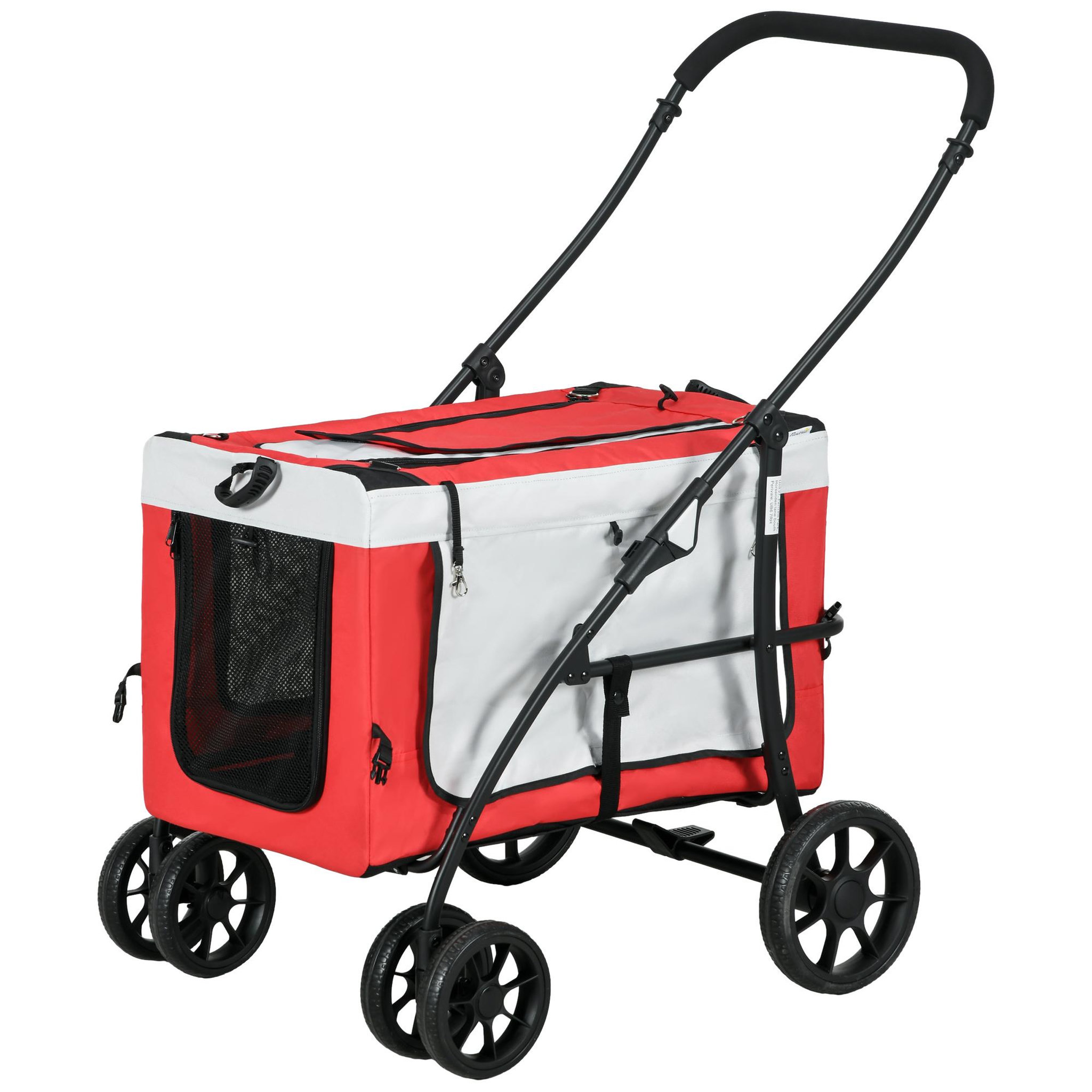 Voir la diapositive 1 : PAWHUT Poussette pliable animaux chien chat nacelle amovible 4 roues rouge