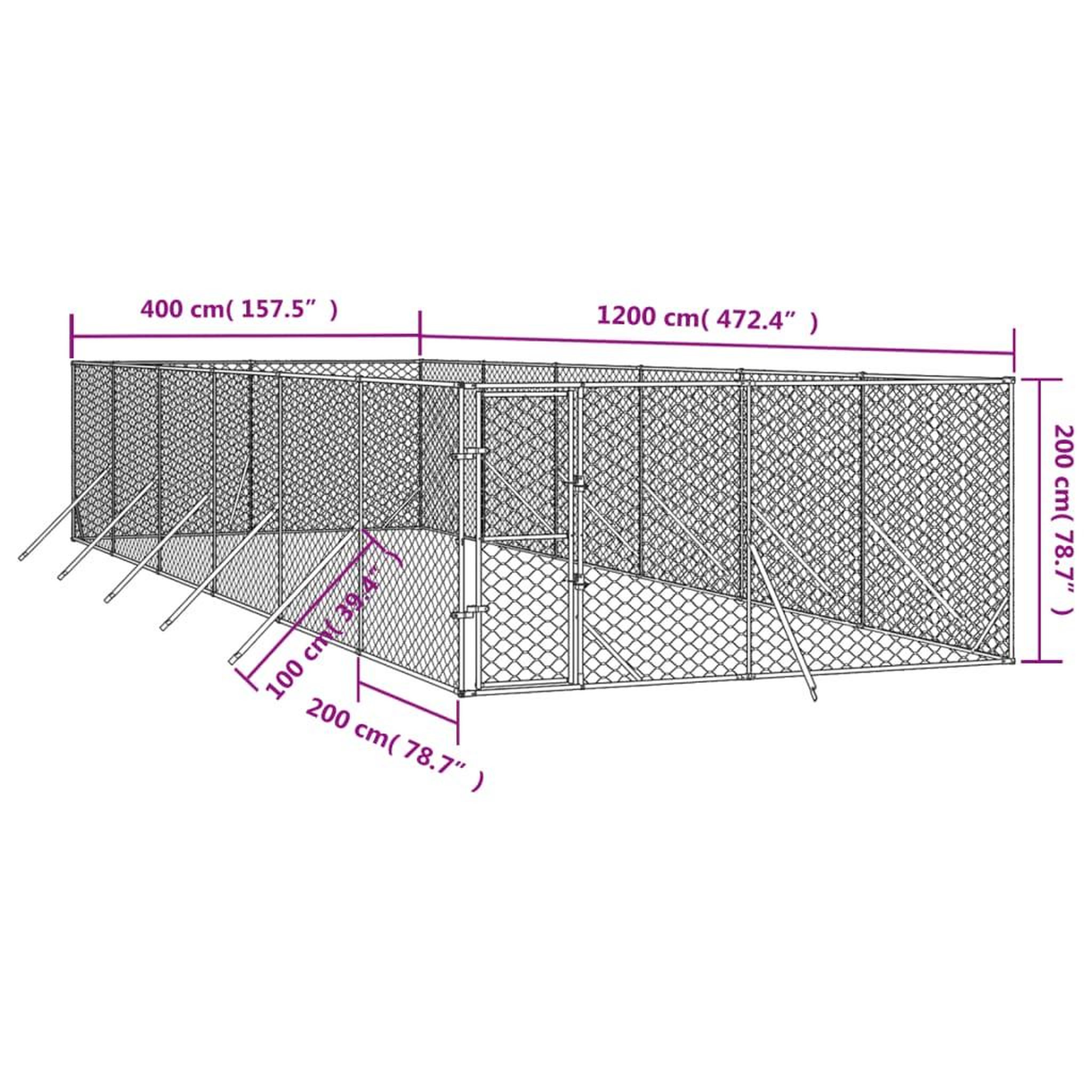 Voir la diapositive 4 : VIDAXL Chenil d'exterieur pour chiens argente 4x12x2 m acier galvanise