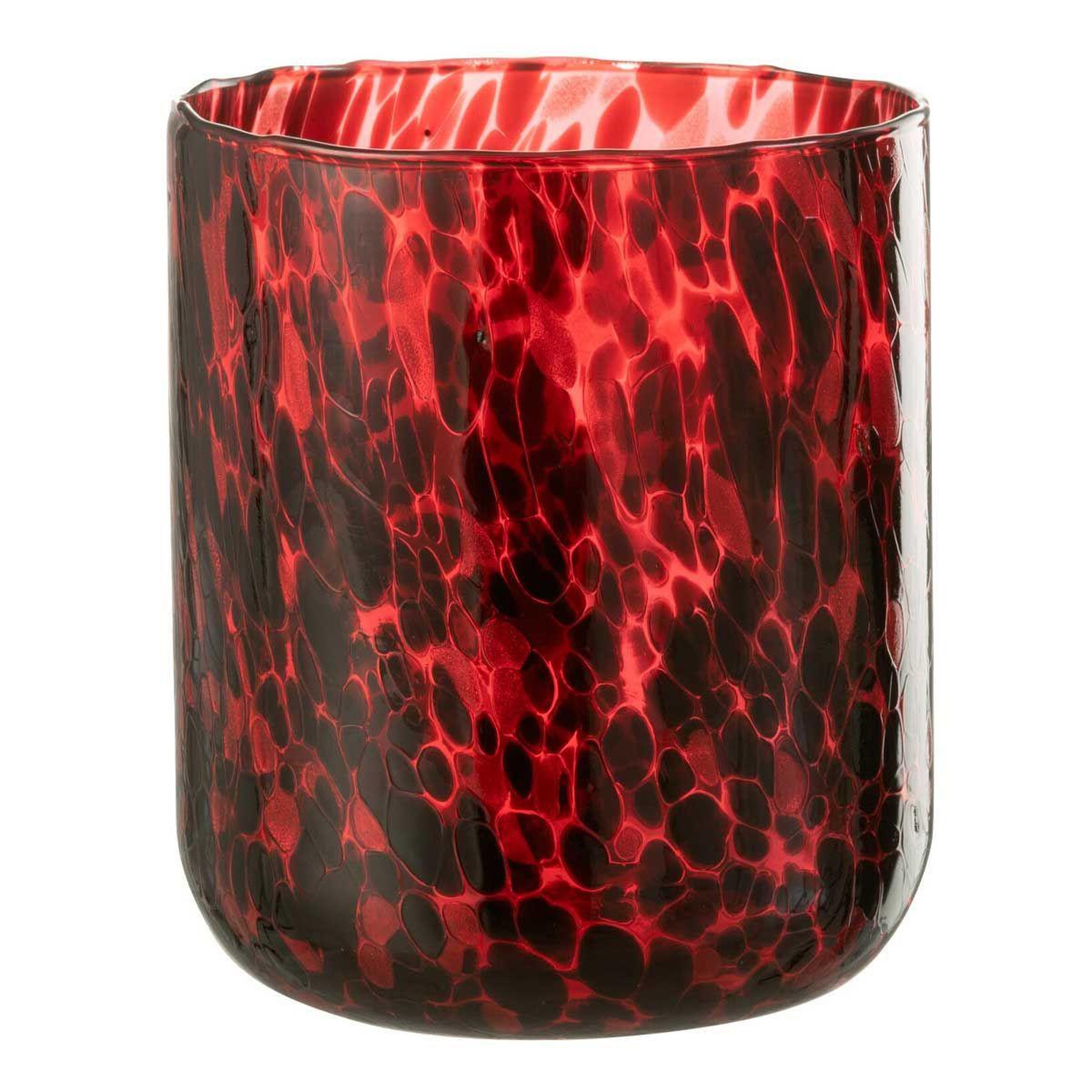 J-LINE Photophore en Verre Tacheté  Preston  20cm Rouge