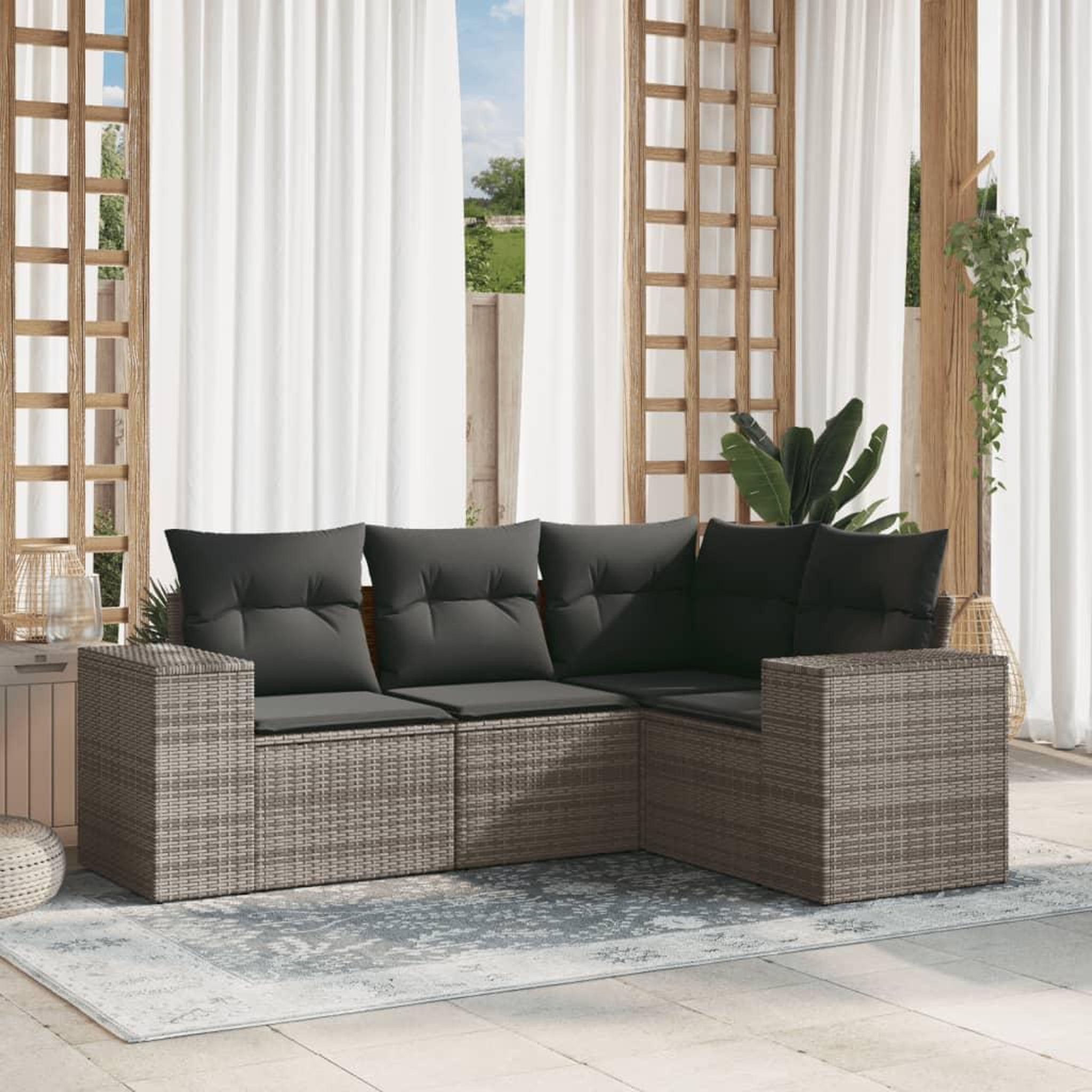 VIDAXL Salon de jardin 4 pcs avec coussins gris resine tressee