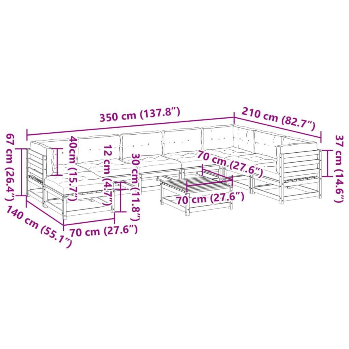 VIDAXL Salon de jardin 9 pcs avec coussins bois de pin impregne