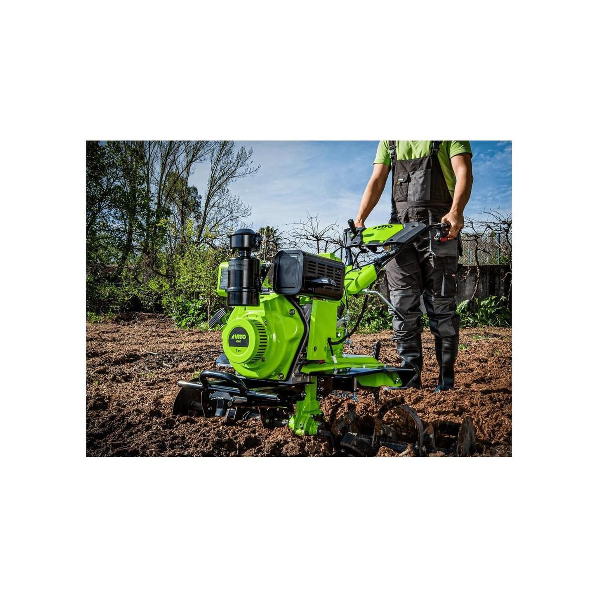Voir la diapositive 3 : VITO Motoculteur diesel moteur 7 cv 246 cm3 motobineuse avec fraises et butteur démarrage électrique vito