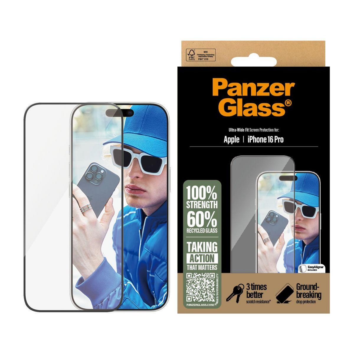 PANZERGLASS Protège écran iPhone 16 Pro verre trempé Ultra-Wide Fi