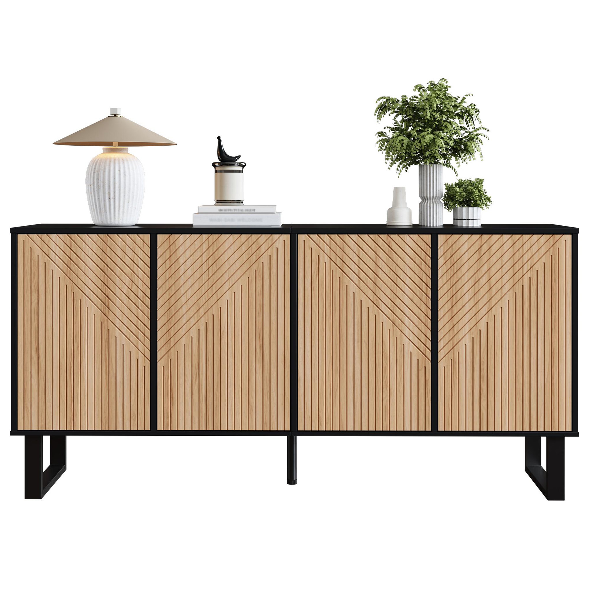 MERAX Buffet 4 porte(s) 0 tiroir(s) - 160 cm naturel+noir mdf