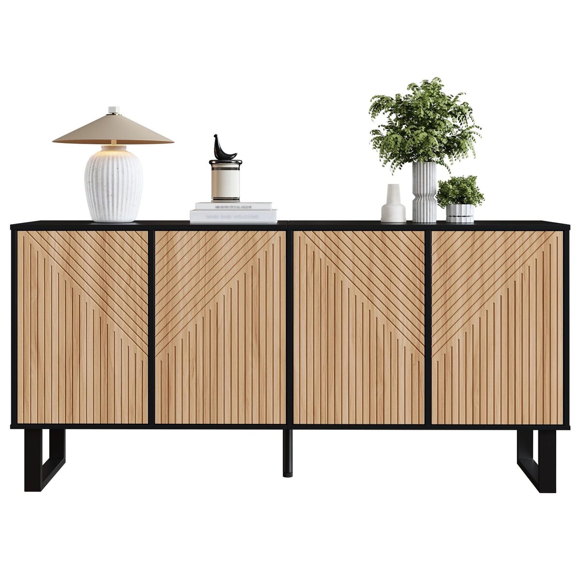 MERAX Buffet 4 porte(s) 0 tiroir(s) - 160 cm naturel+noir mdf