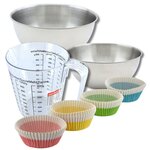 ZENKER Set pâtisserie avec 100 moules à muffins papier 5 cm, 2 bols à mixer, verre mesureur et spatule Zenker