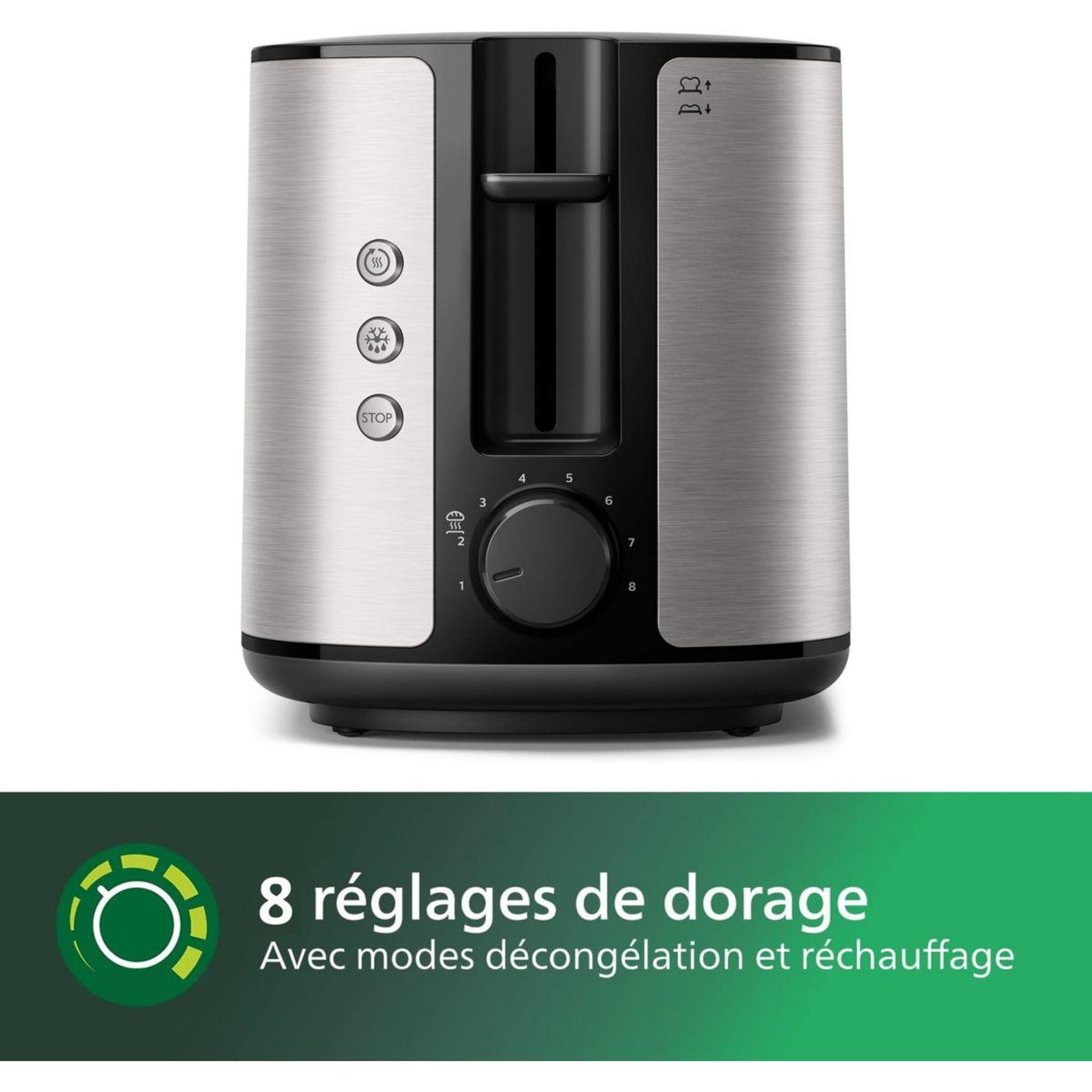 Voir la diapositive 2 : Philips Grille-pain hd2650/90 toaster métal, 2 fentes, 950w