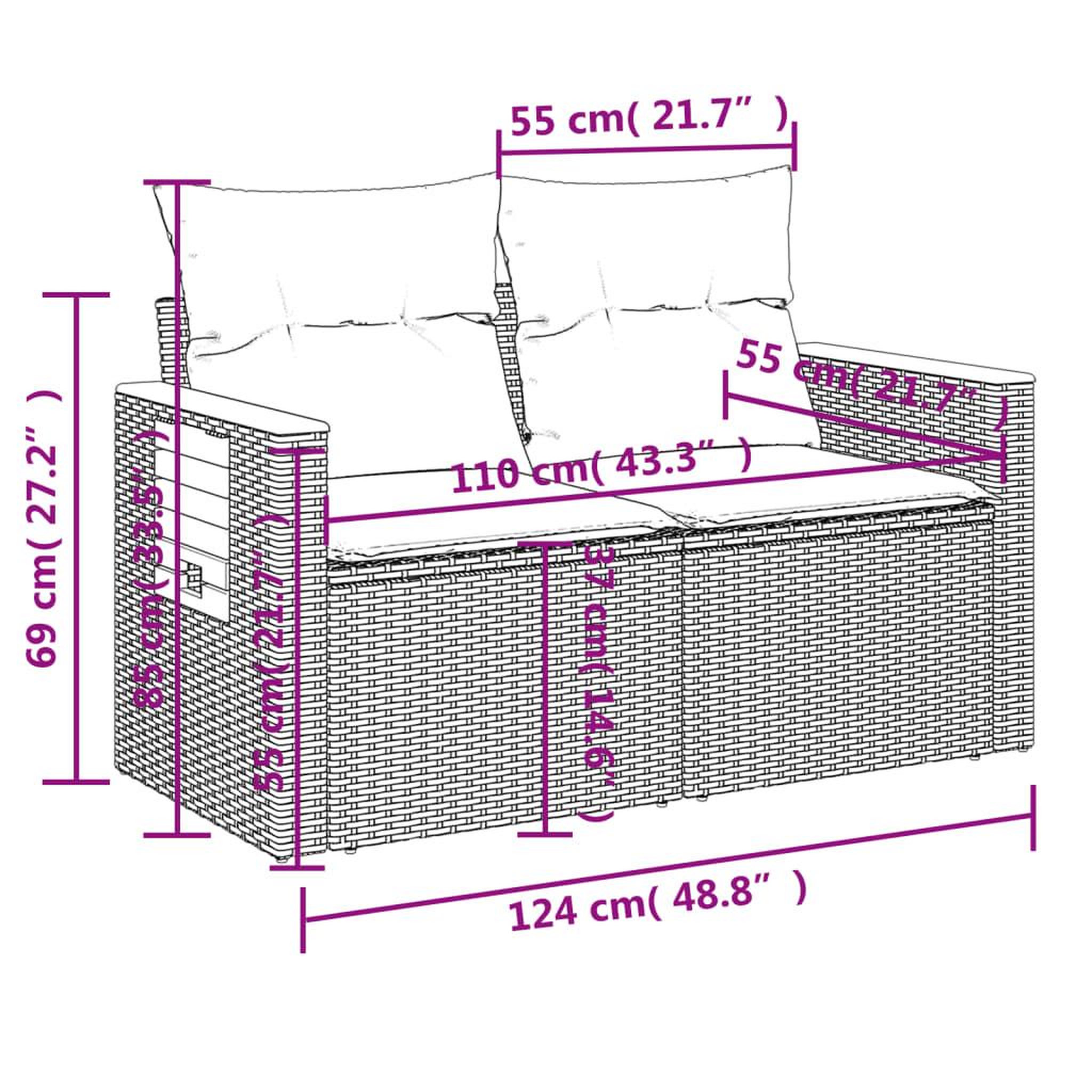 Voir la diapositive 6 : VIDAXL Canape de jardin avec coussins 2 places beige resine tressee