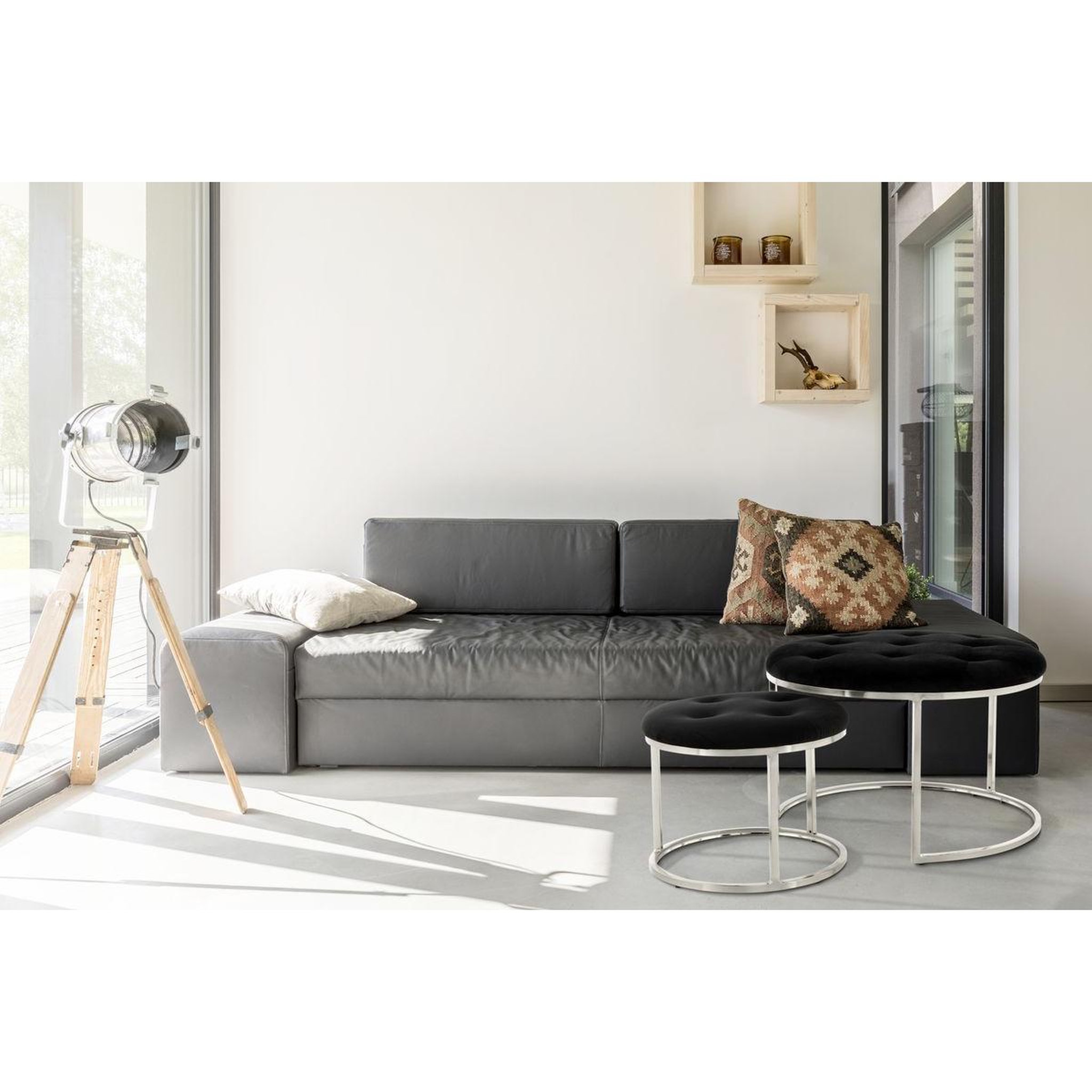 Voir la diapositive 3 : Paris Prix Lot de 2 tabourets  becky  60cm noir & argent