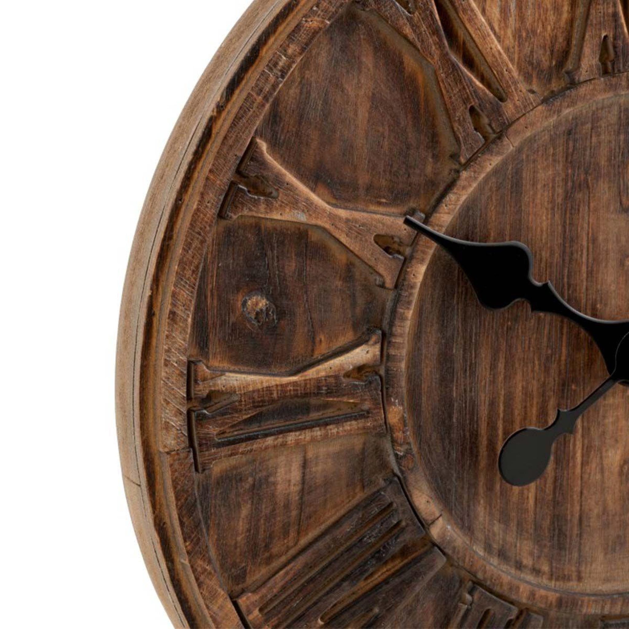 Voir la diapositive 2 : J-LINE Horloge murale bois  chiffres romains  40cm naturel