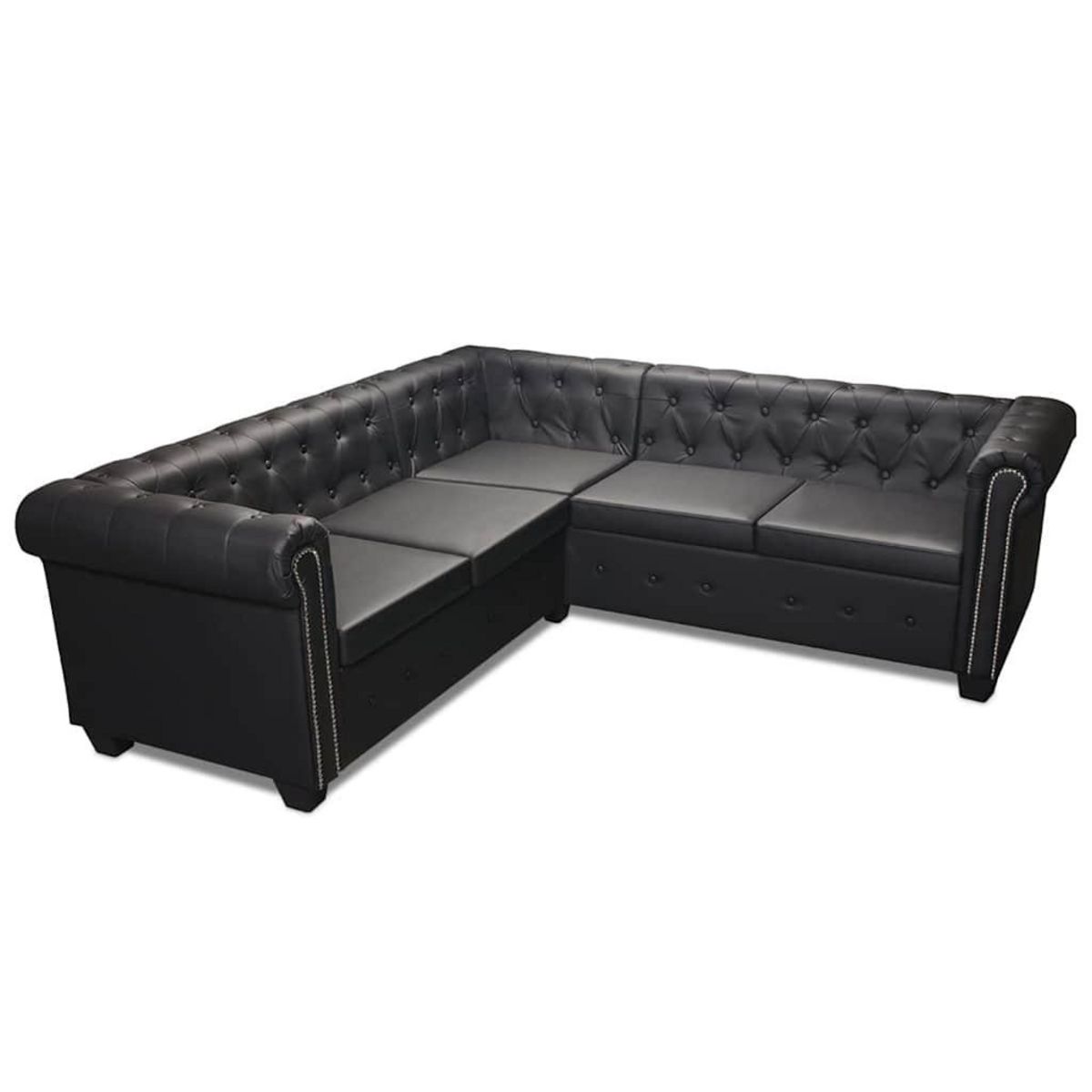 VIDAXL Canape d'angle Chesterfield 5 places Cuir synthetique Noir