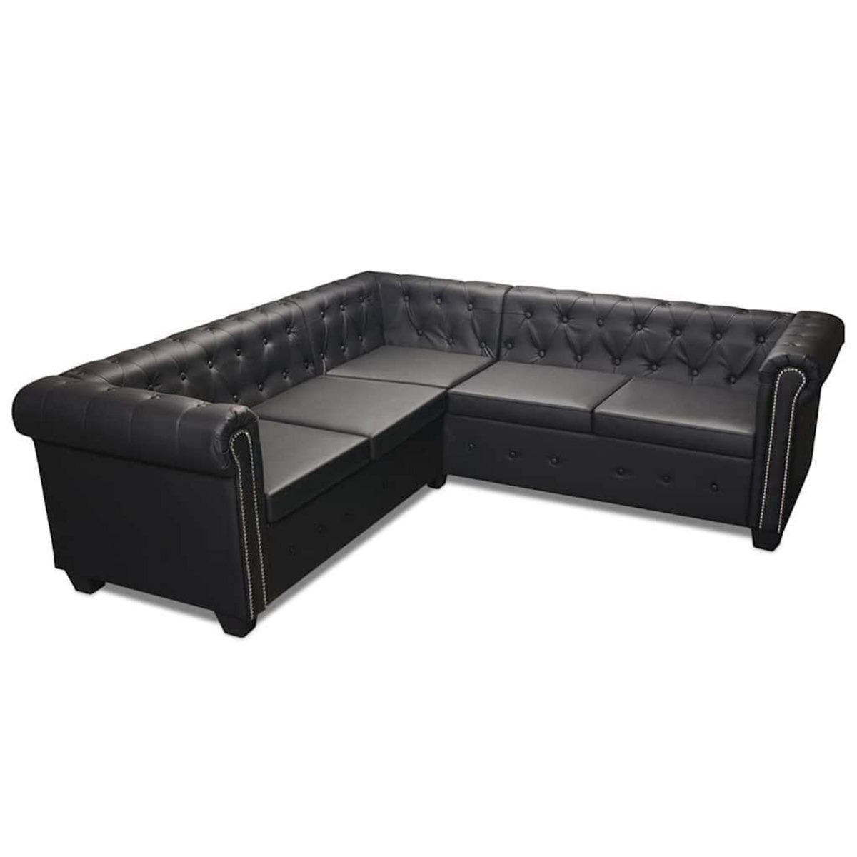 VIDAXL Canape d'angle Chesterfield 5 places Cuir synthetique Noir