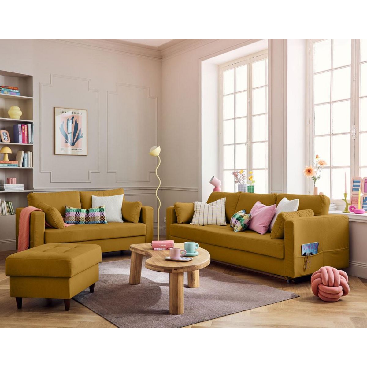 LISA DESIGN Anna - canapé droit 2 places avec poche en velours - pieds en bois