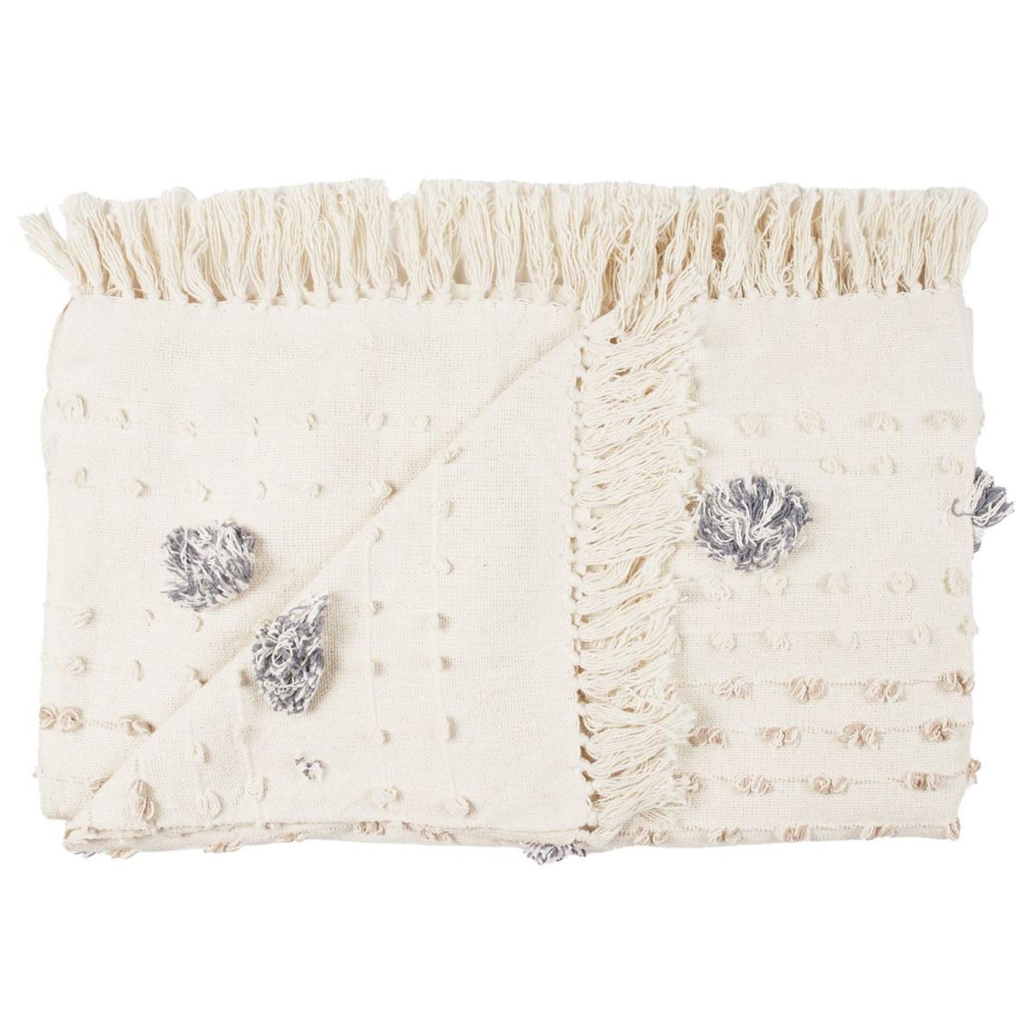 Voir la diapositive 2 : The Home Deco Factory Plaid tufté à franges  crush  125x150cm crème