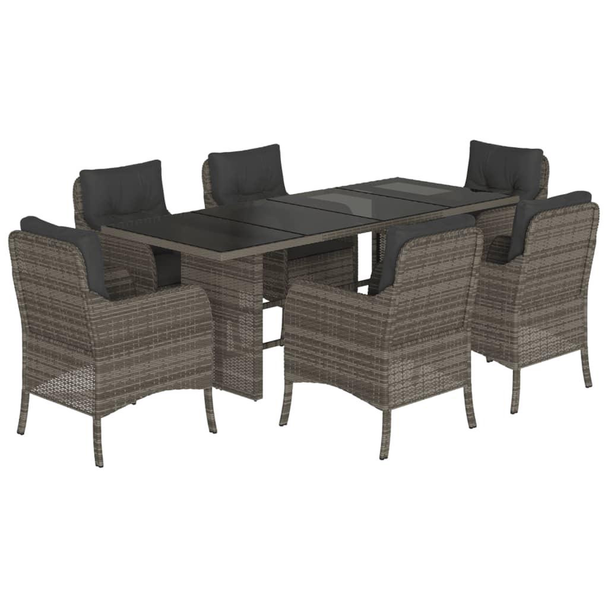 Voir la diapositive 2 : VIDAXL Ensemble a manger de jardin et coussins 7 pcs gris rotin