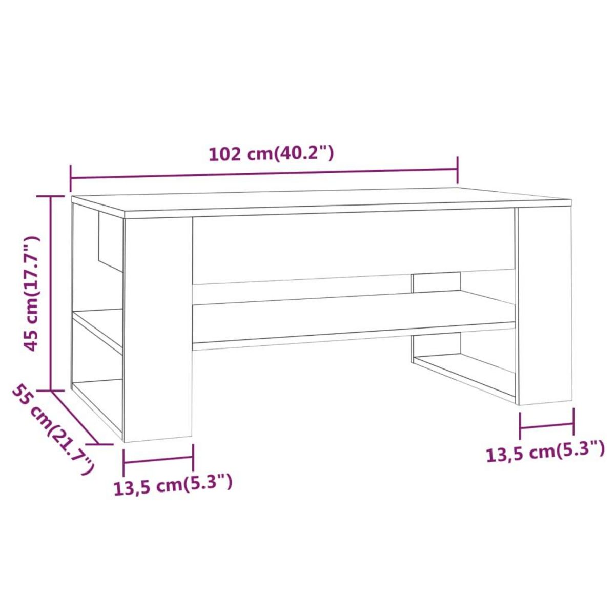 VIDAXL Table basse chene sonoma 102x55x45 cm bois d'ingenierie