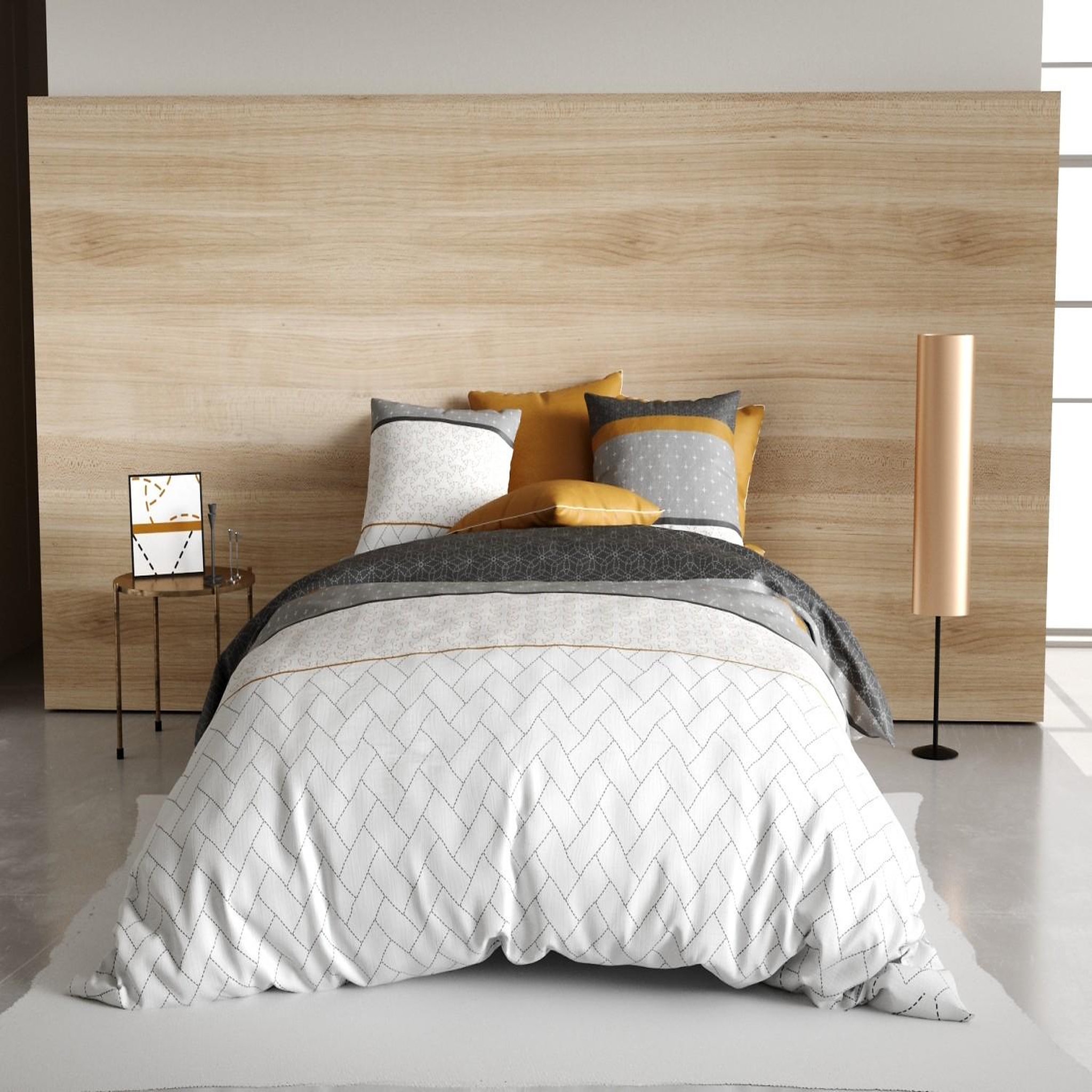 ATELIER DU COTON Parure housse de couette 3pcs 100% coton 57fils -corki. Coloris disponibles : Gris