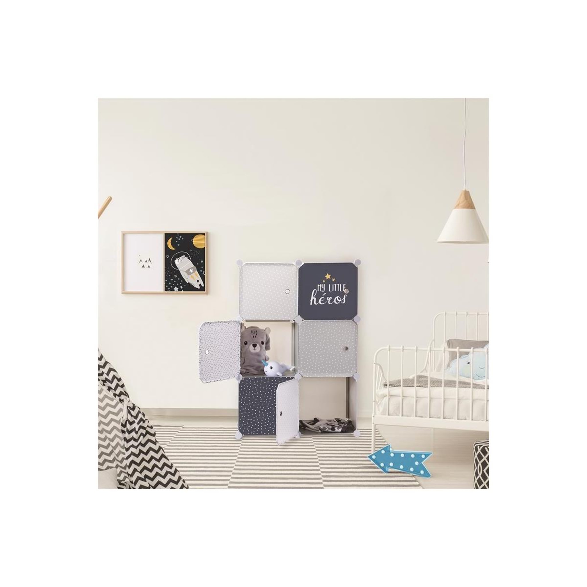 Voir la diapositive 3 : HOME DECO KIDS Lot de 6 cubes modulables  rangement  95cm gris