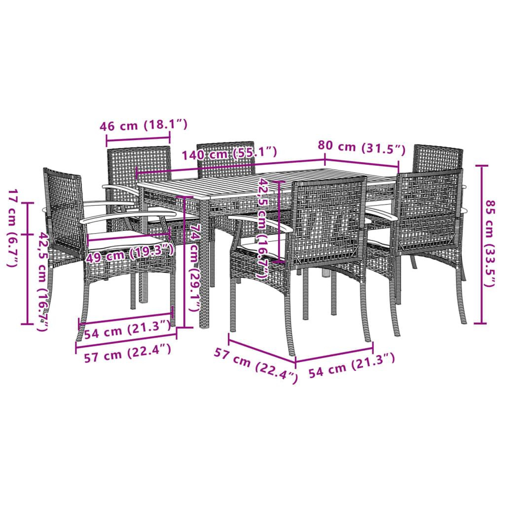 Voir la diapositive 6 : VIDAXL Ensemble a manger de jardin coussins 7pcs Noir Resine tressee