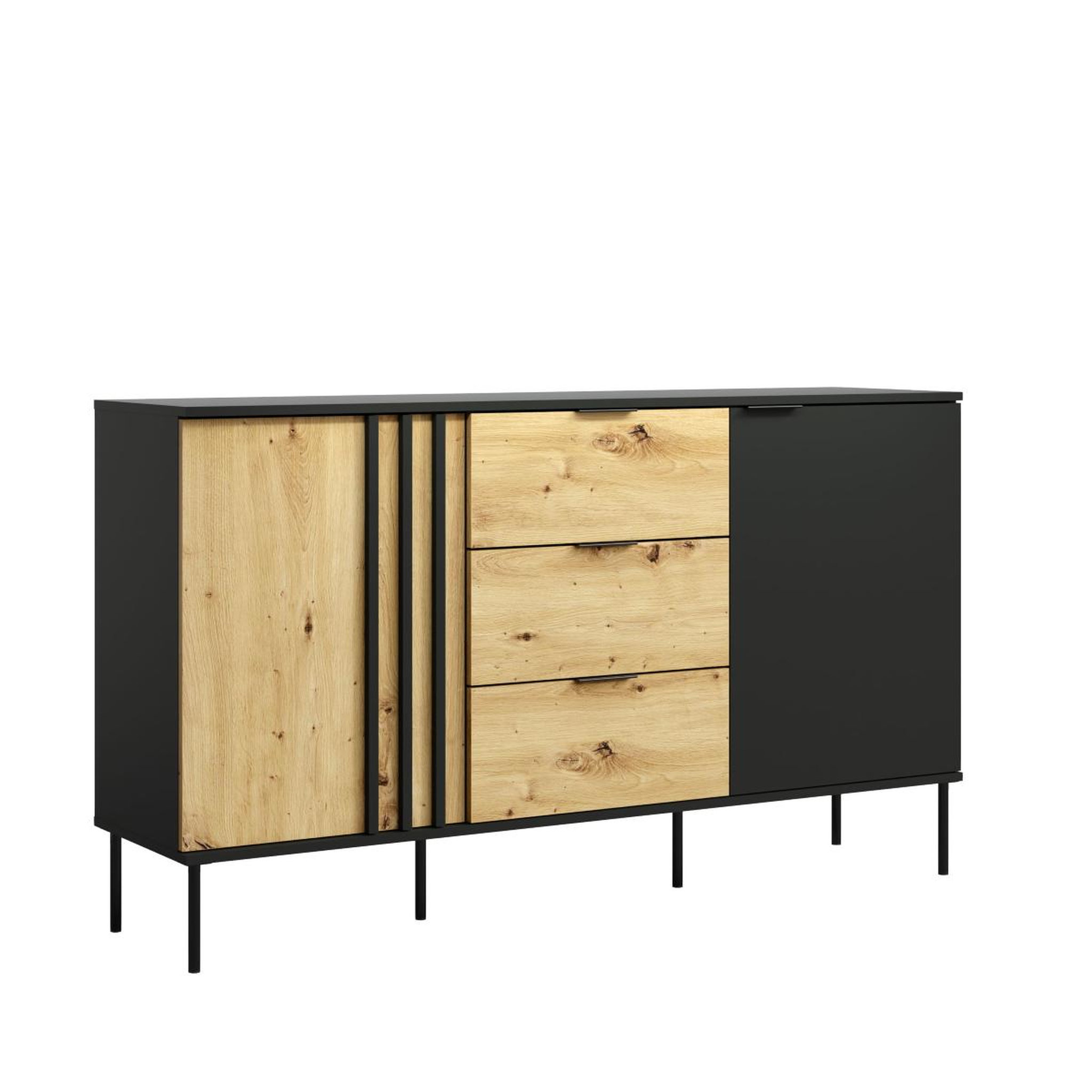 JLC KREATION Buffet bas moderne noir et bois 165cm irina