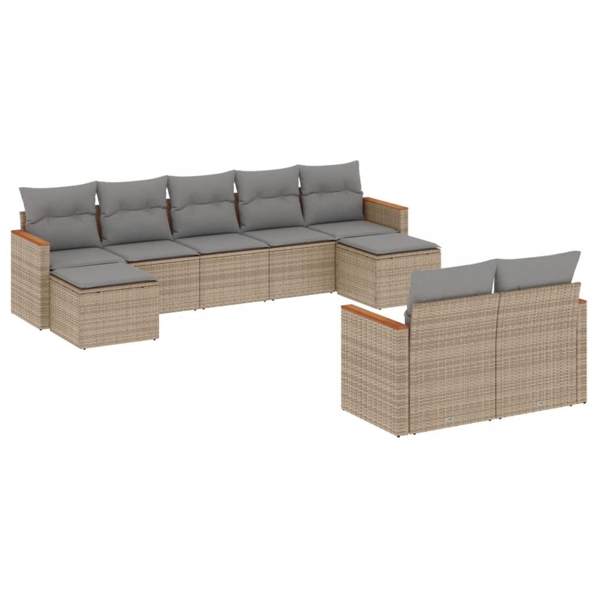 Voir la diapositive 2 : VIDAXL Salon de jardin avec coussins 9 pcs beige resine tressee